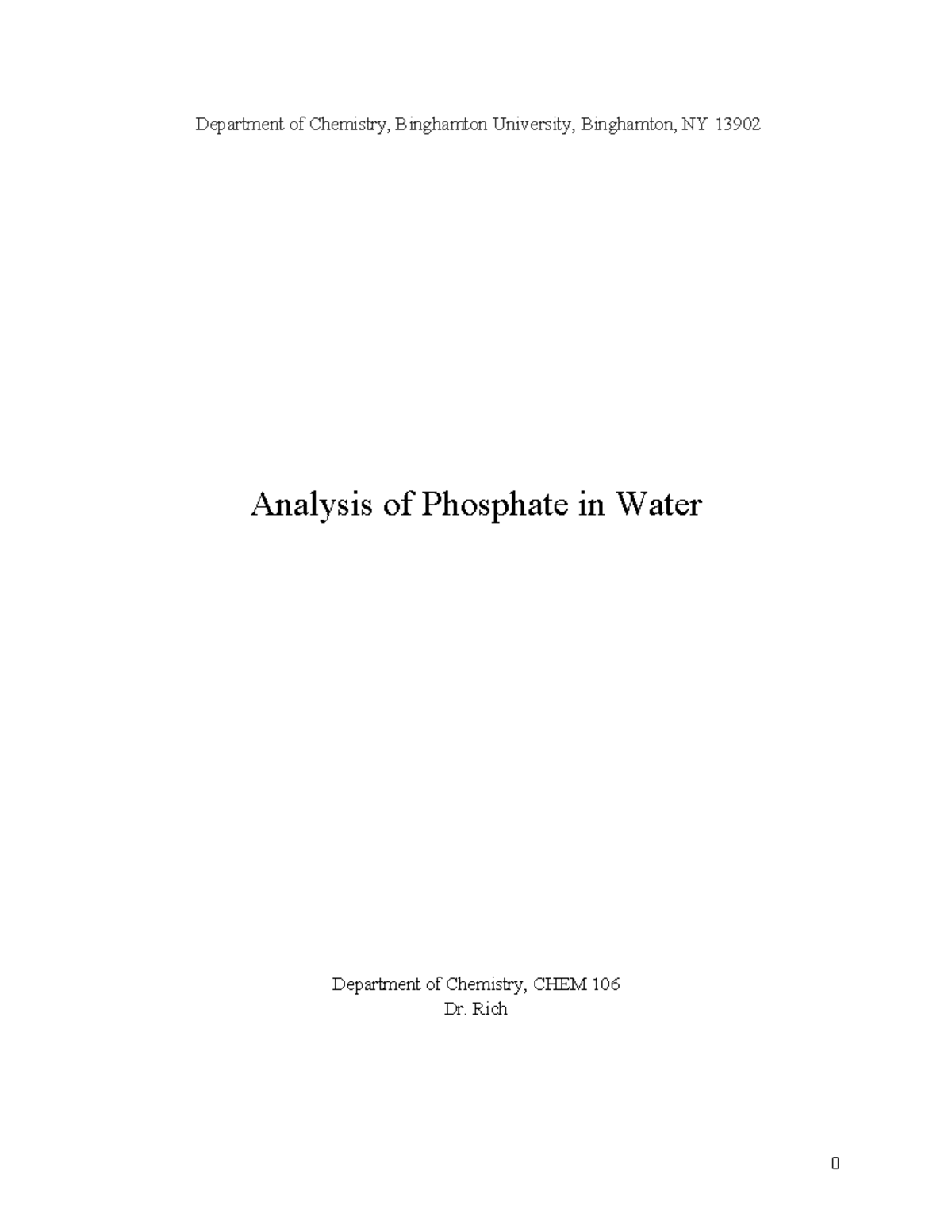 Analysis of Phosphate in Water Lab Report - Department of Chemistry ...