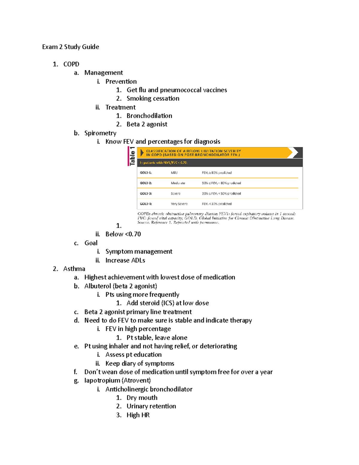 Exam 2 Study Guide - notes - Exam 2 Study Guide COPD a. Management i ...