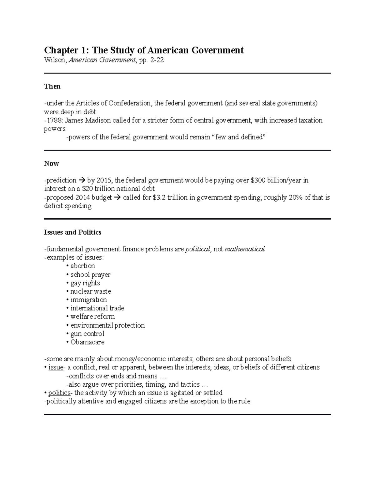 Chapter 01 Notes - The Study Of American Government - Chapter 1: The ...