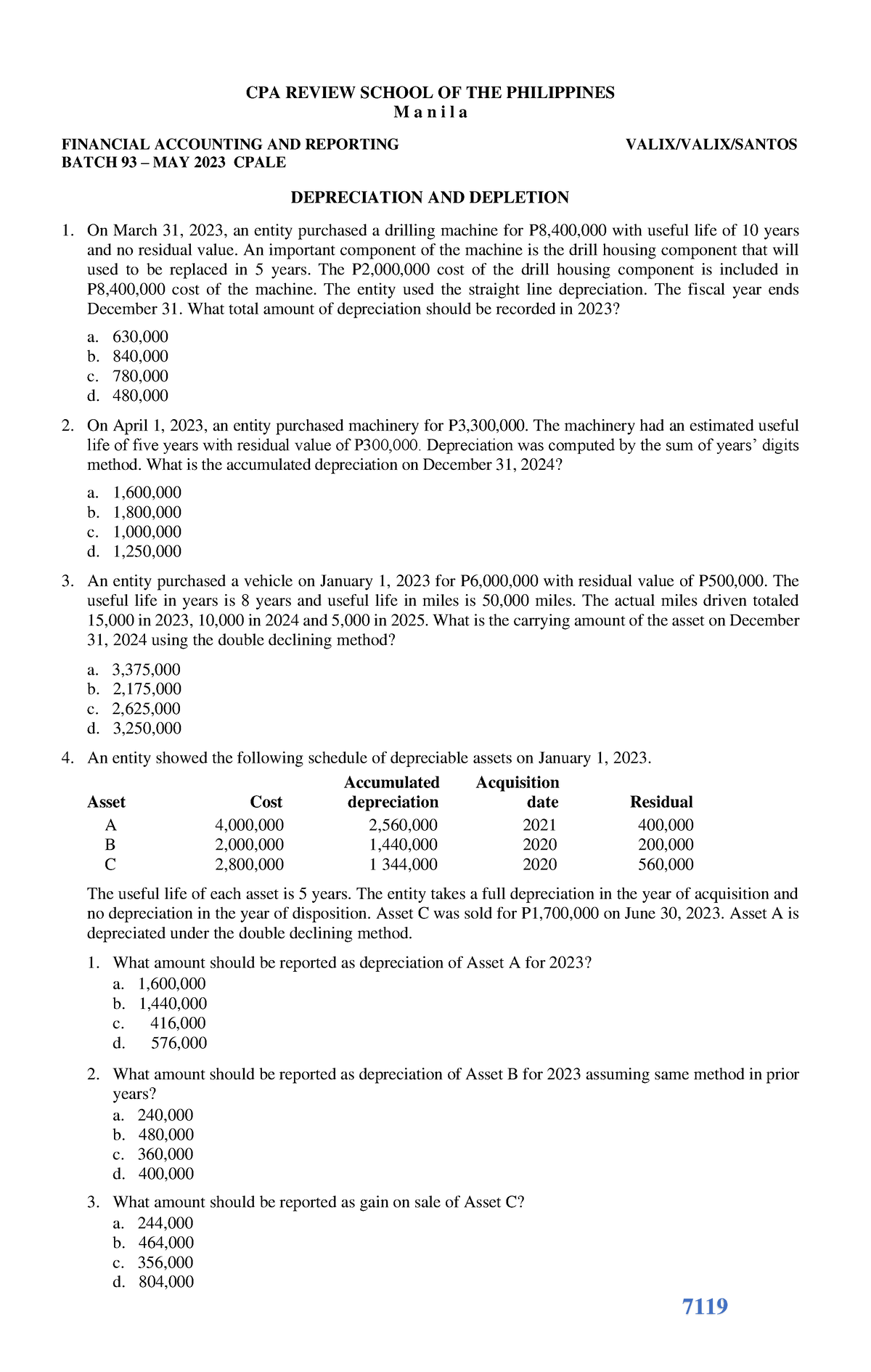 7119 - Depreciation And Depletion - 7119 Cpa Review School Of The 