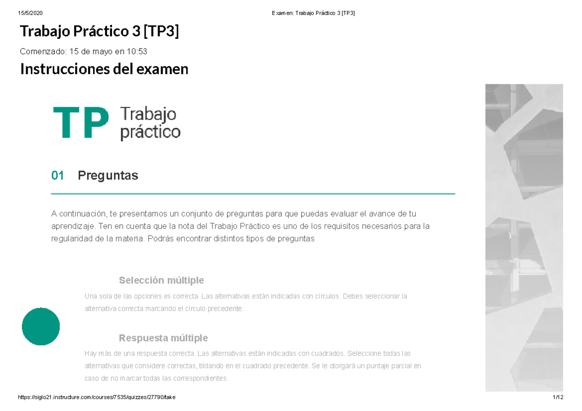 TP 3 83% - tp3 - Trabajo Práctico 3 [TP3] Comenzado: 15 de mayo en 10 ...