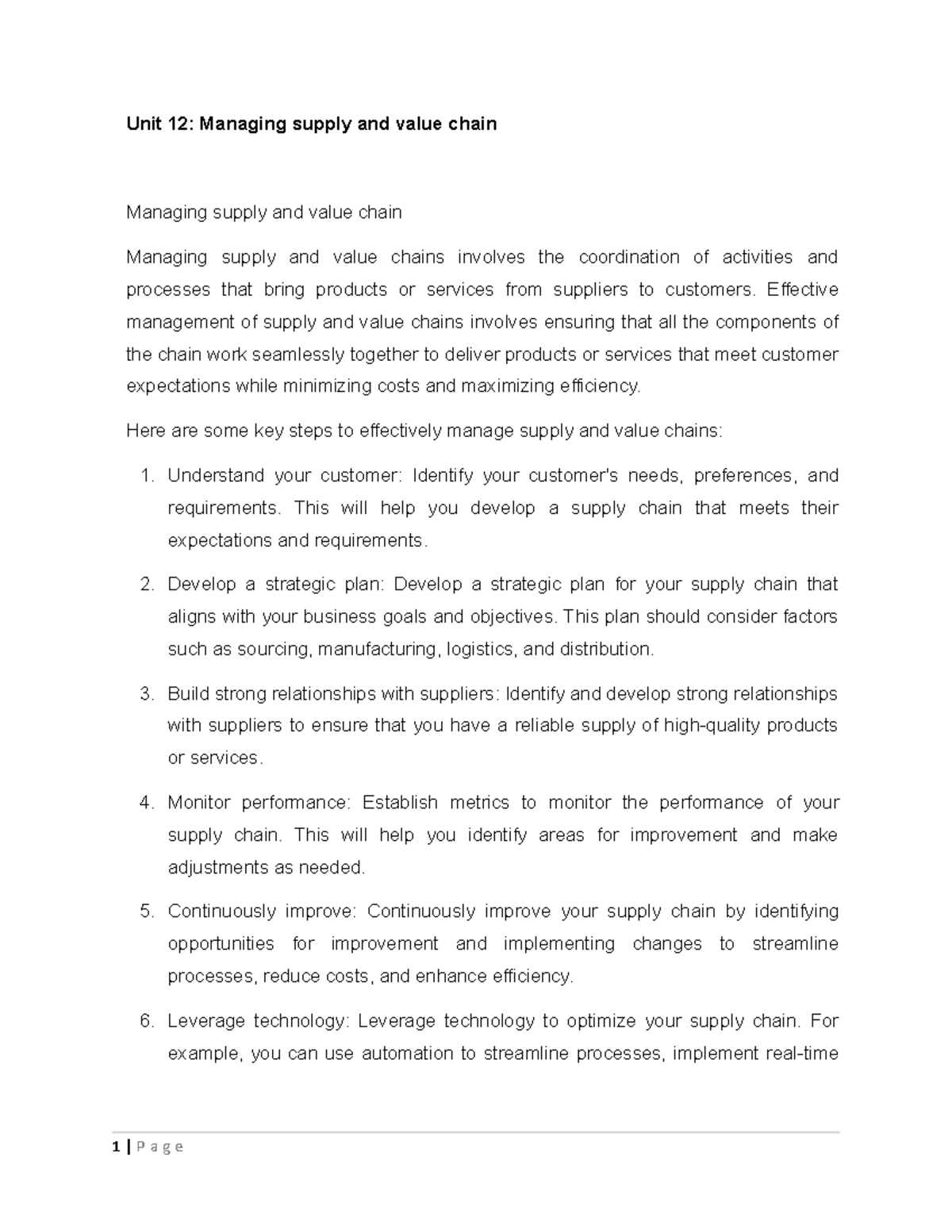 Unit 12 Managing supply and value chain - Effective management of ...