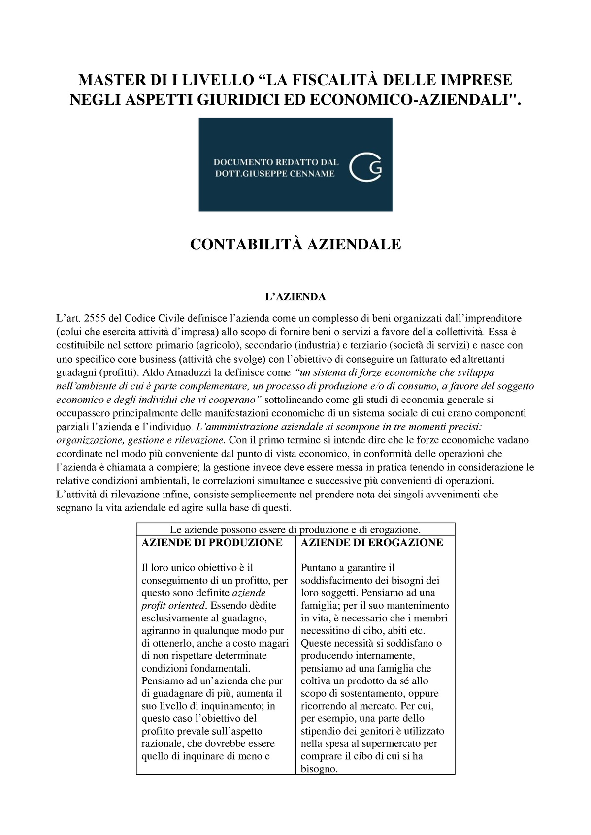 Contabilità Aziendale - MASTER DI I LIVELLO “LA FISCALITÀ DELLE IMPRESE ...