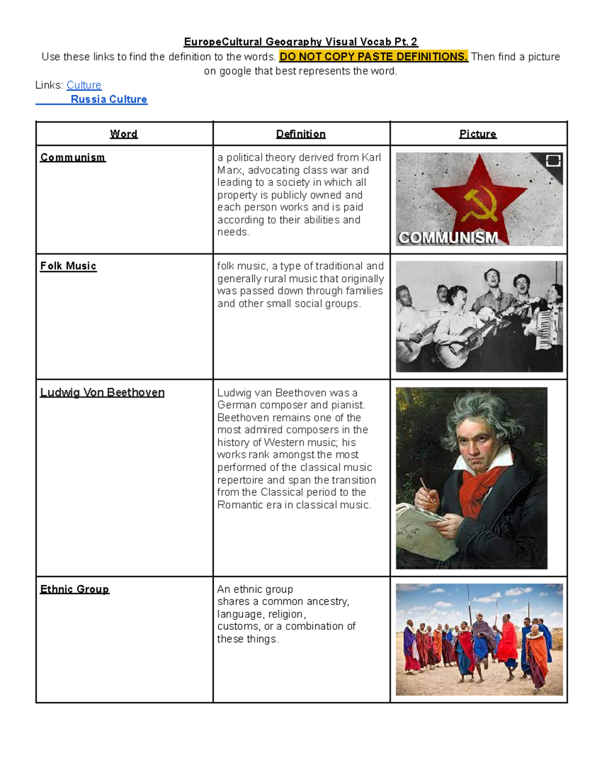 Copy of Europe Cultural Geography Visual Vocab Pt EuropeCultural