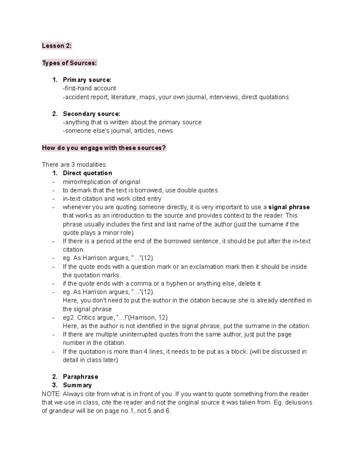 ENG 112 Lesson 2 - lecture notes - Lesson 2: Types of Sources: Primary ...