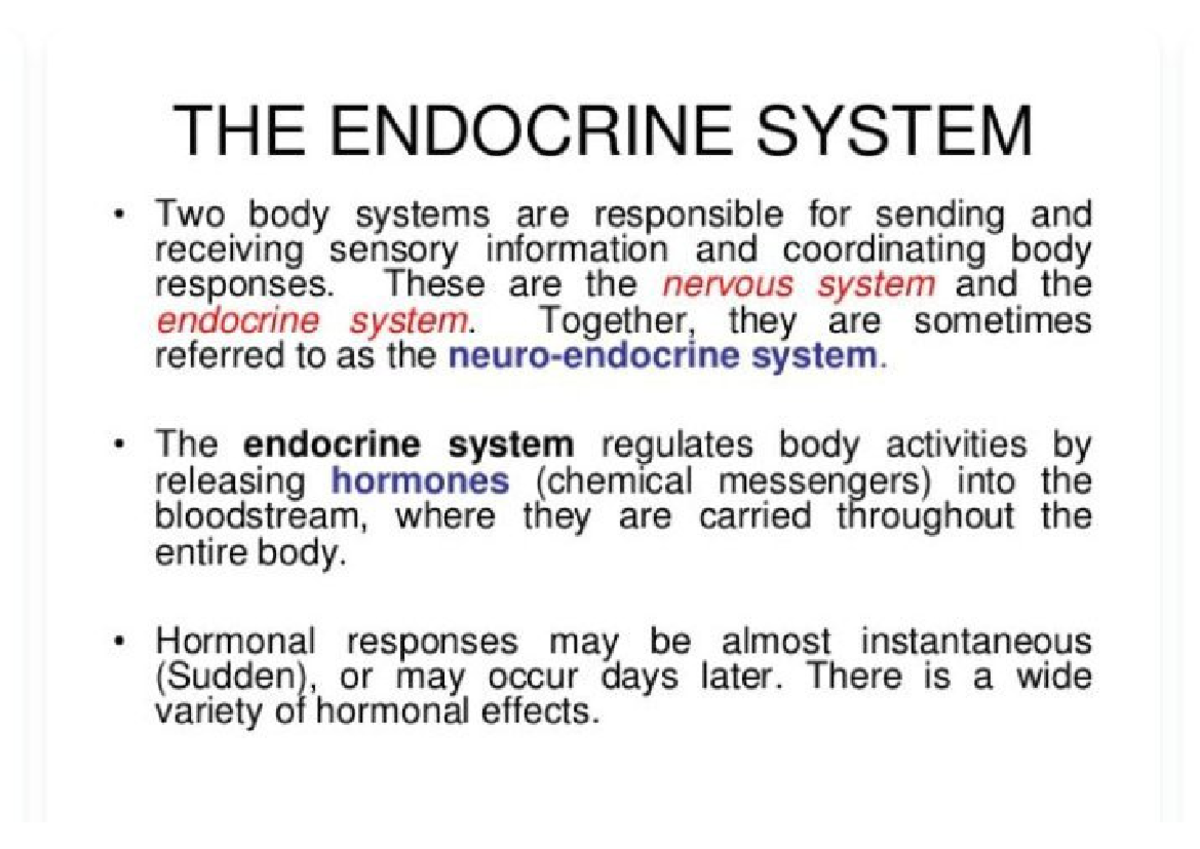 Endocrine system - Note - General nursing - Studocu