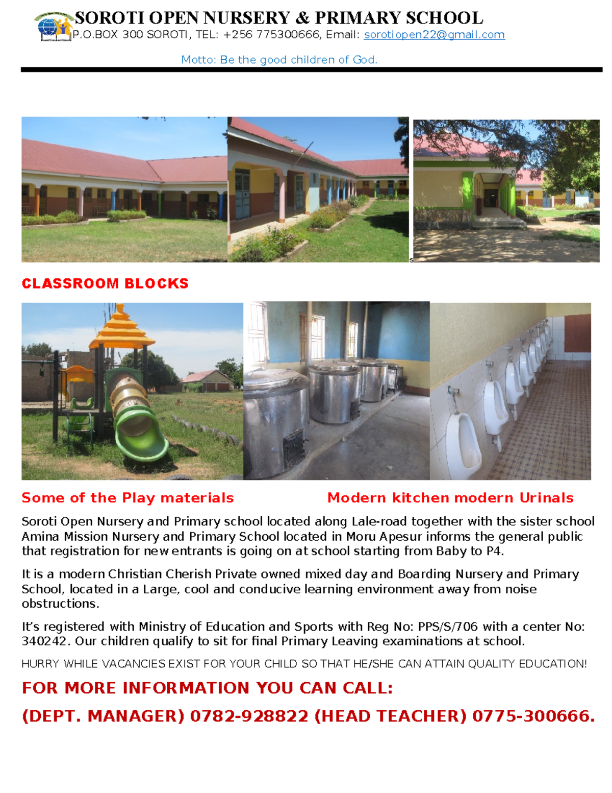 Soroti OPEN & Amina Mission Nursery AND Primary School - SOROTI OPEN ...