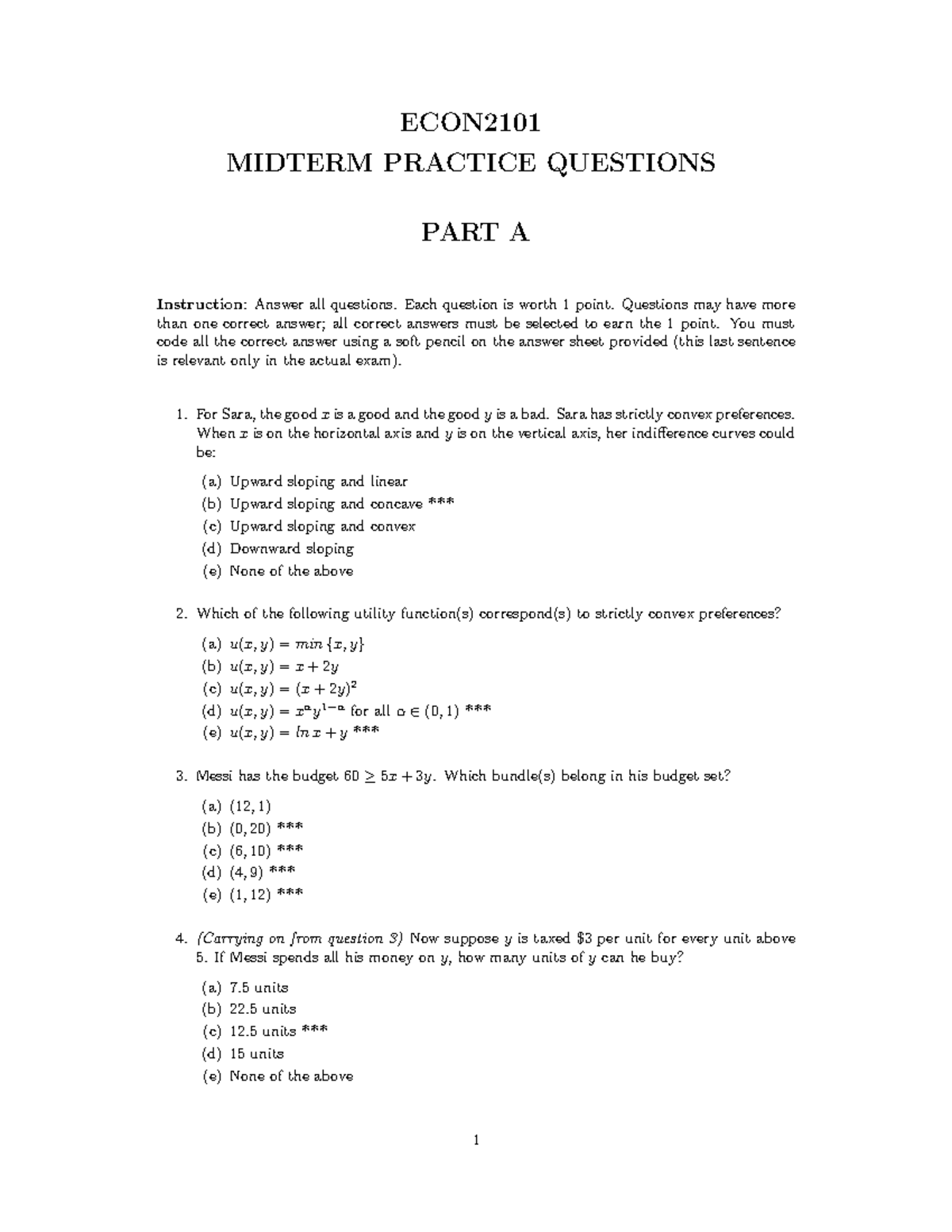 Midterm 10 April 2018, answers - ECON MIDTERM PRACTICE QUESTIONS PART A ...