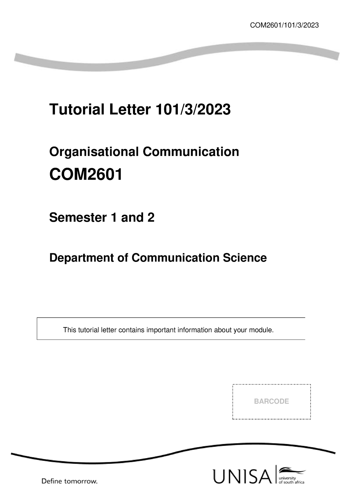 101 2023 3 B - COM 2601 /101/3/202 3 Tutorial Letter 101/ 3 / 2023 ...