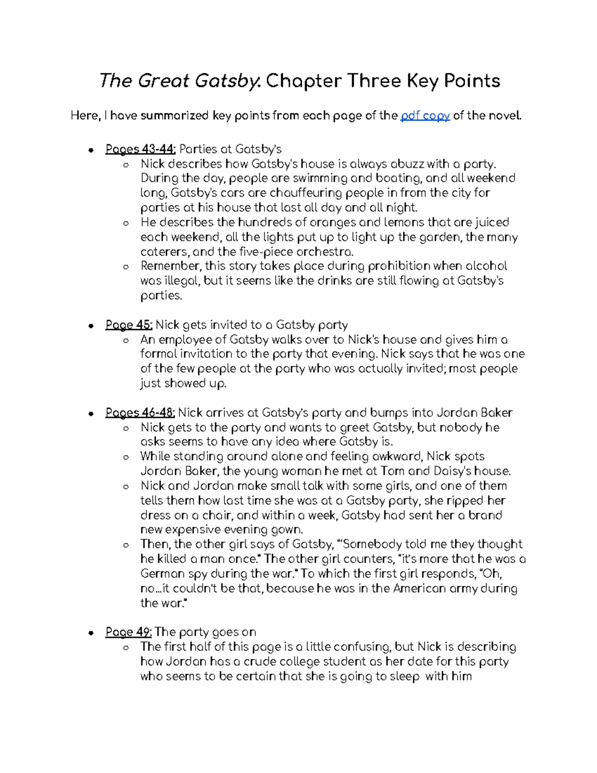 The Great Gatsby Chapter Three Key Points The Great Gatsby Chapter