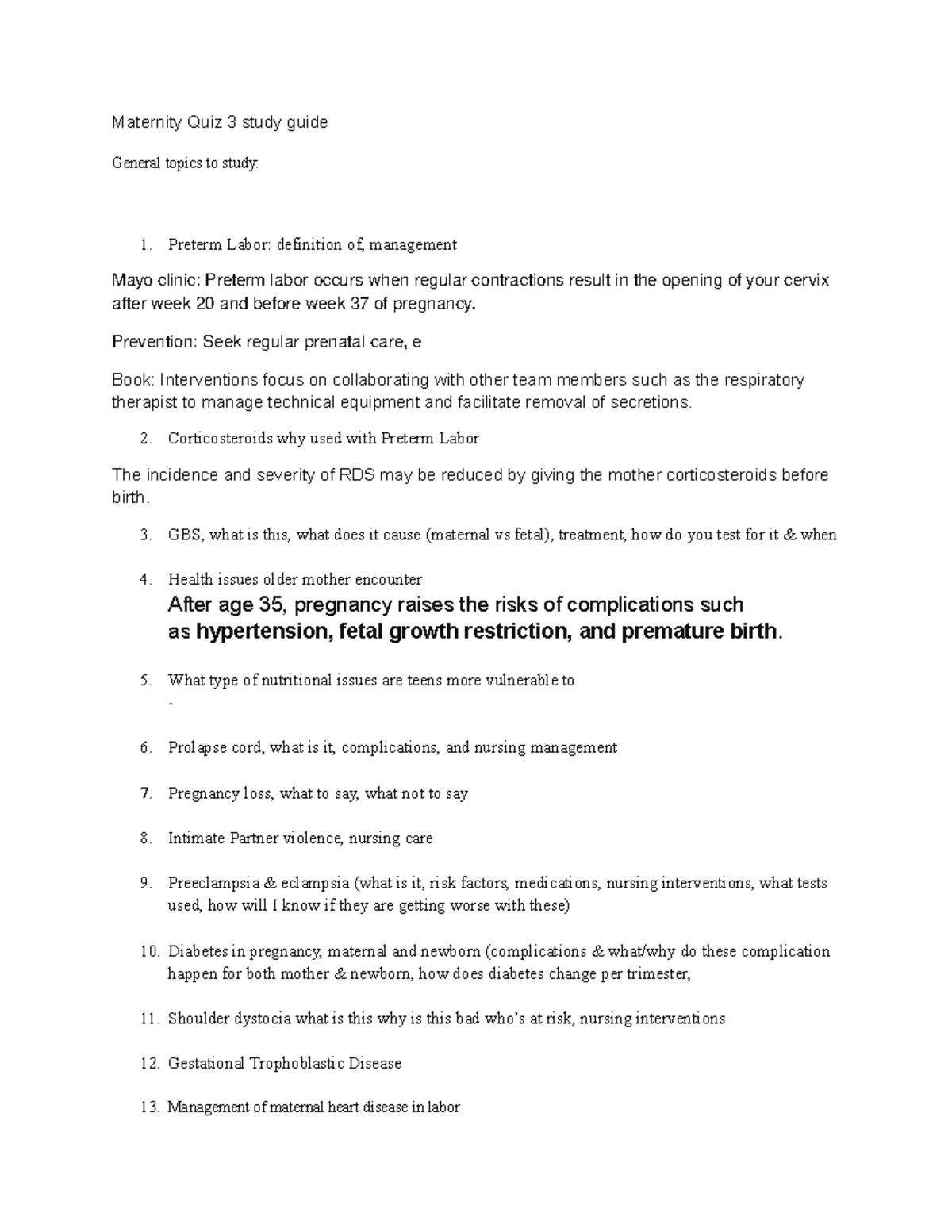 Maternity Quiz 3 study guide. Labor and delivery study guide