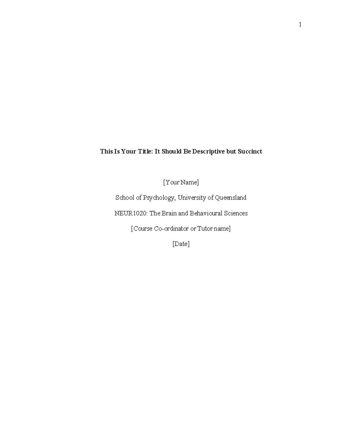 Report Template - This Is Your Title: It Should Be Descriptive but ...