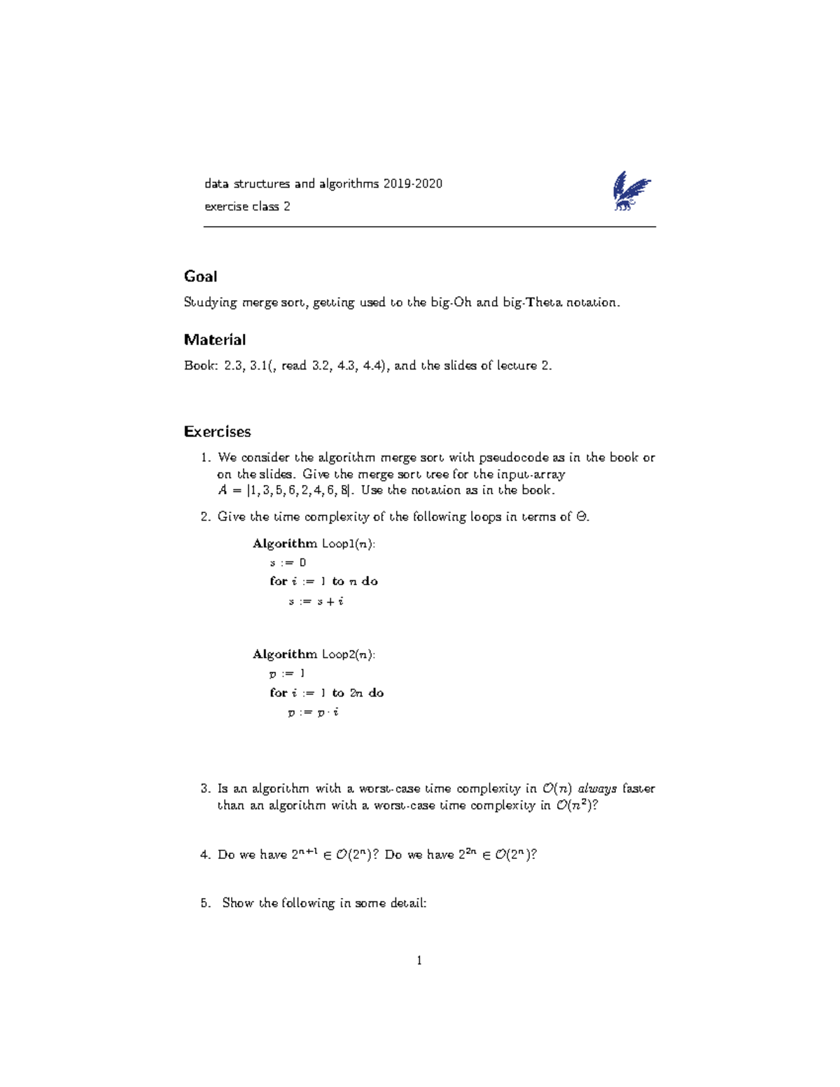 Exercises 2 - Werkgroep vragen - data structures and algorithms 2019 ...