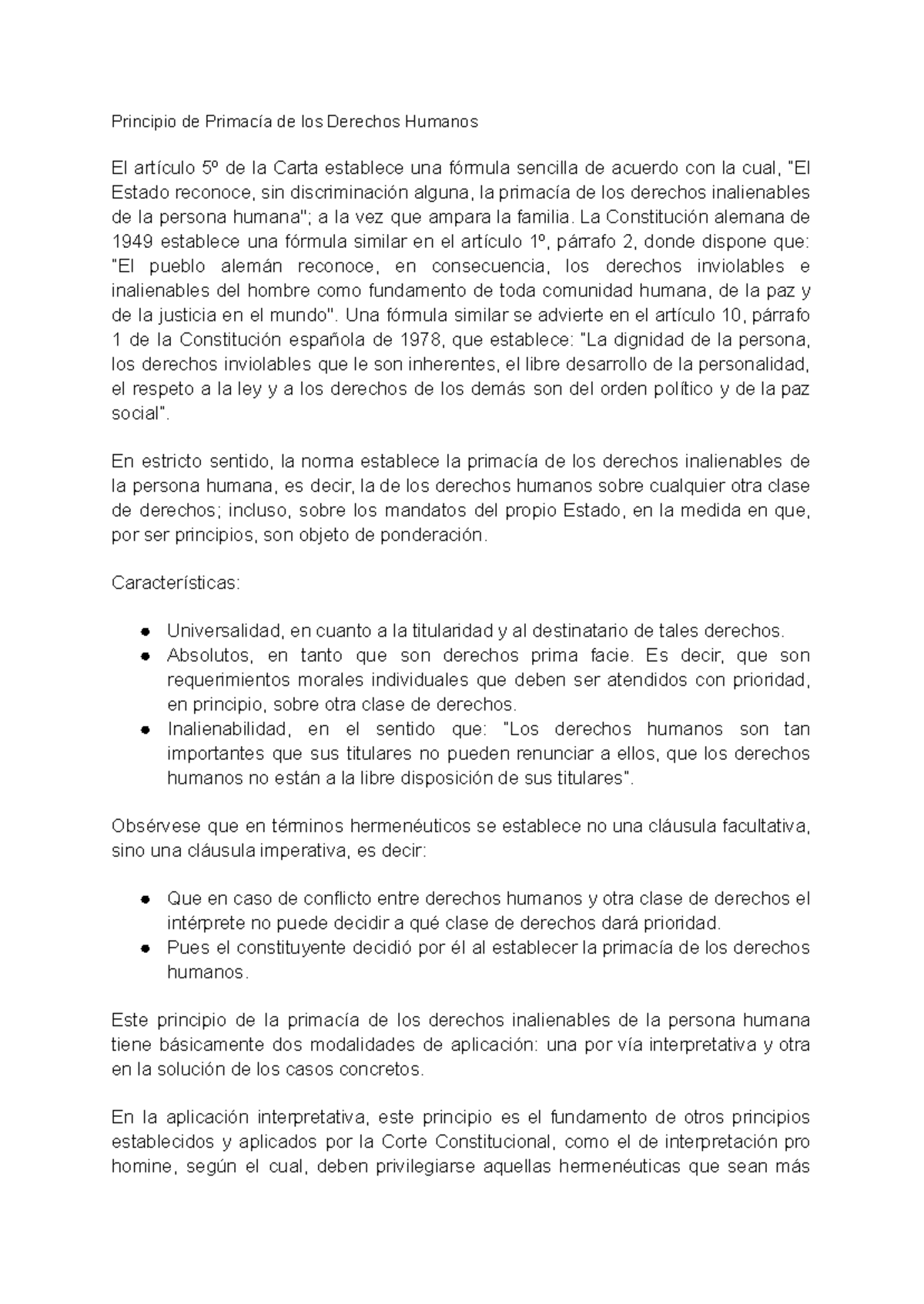 Principio de Primacía de los Derechos Humanos - Principio de Primacía ...