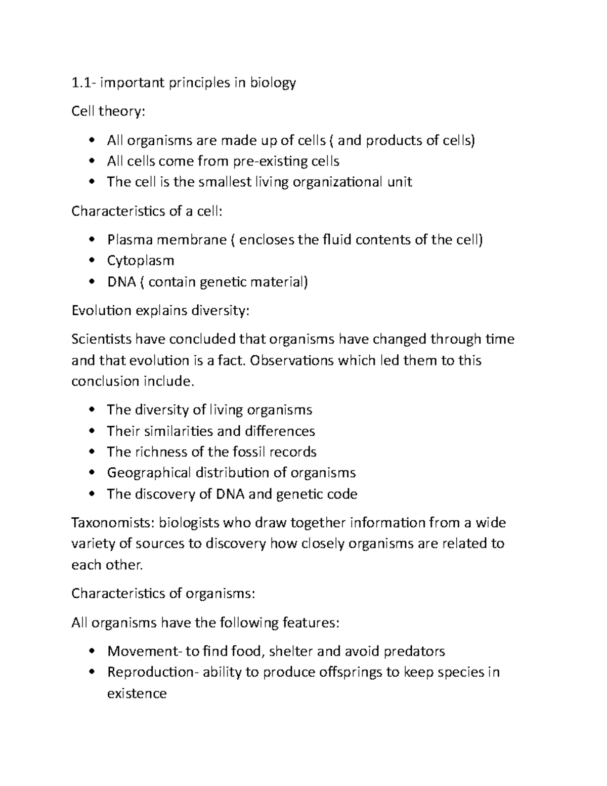 1.1- Biology Revision Sheets - 1- Important Principles In Biology Cell ...