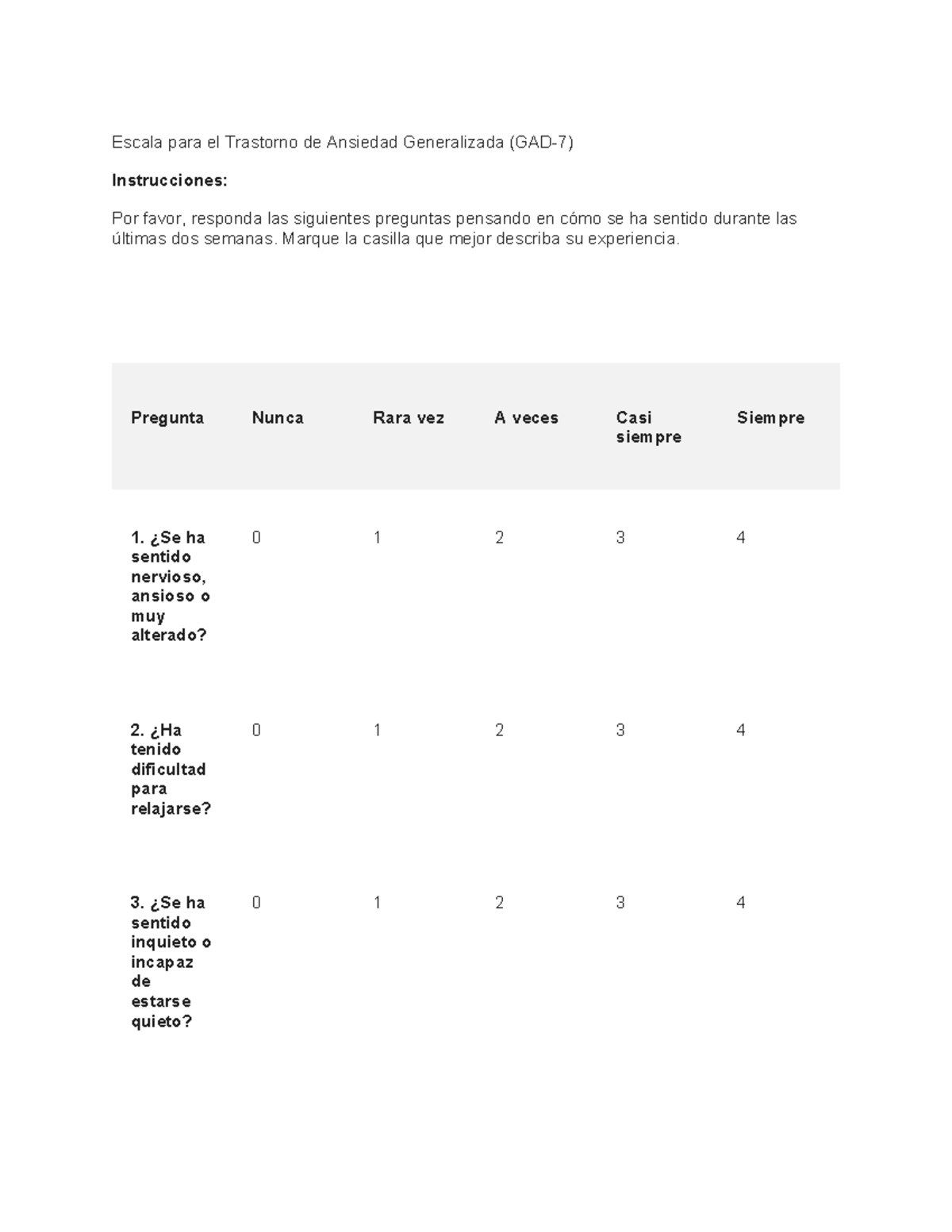 Cuestionario De Ansiedad Generalizada Escala Para El Trastorno De Ansiedad Generalizada Gad 7 7393