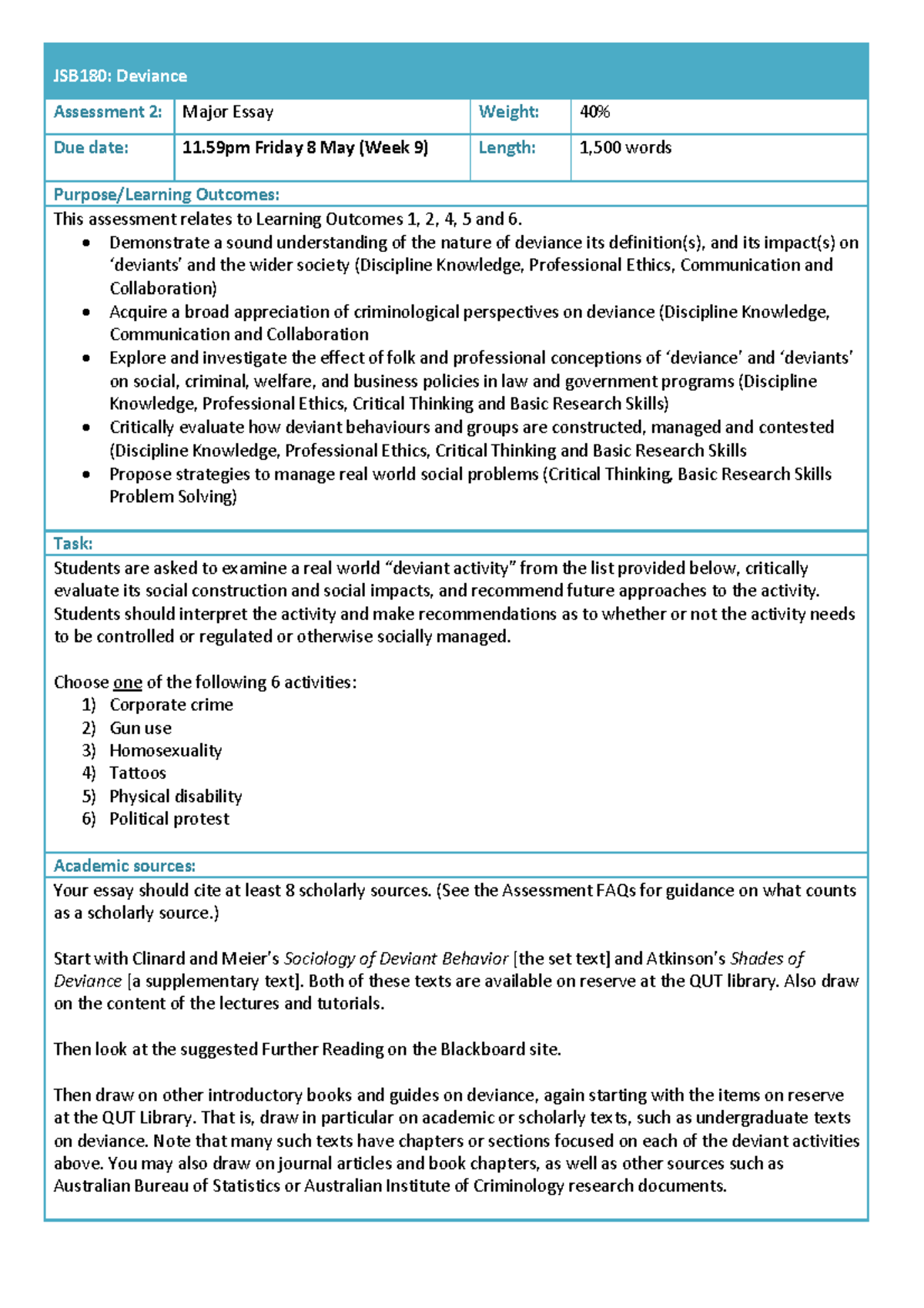 JSB180 Assessment 2 2020 Task Sheet - Warning: TT: undefined function ...