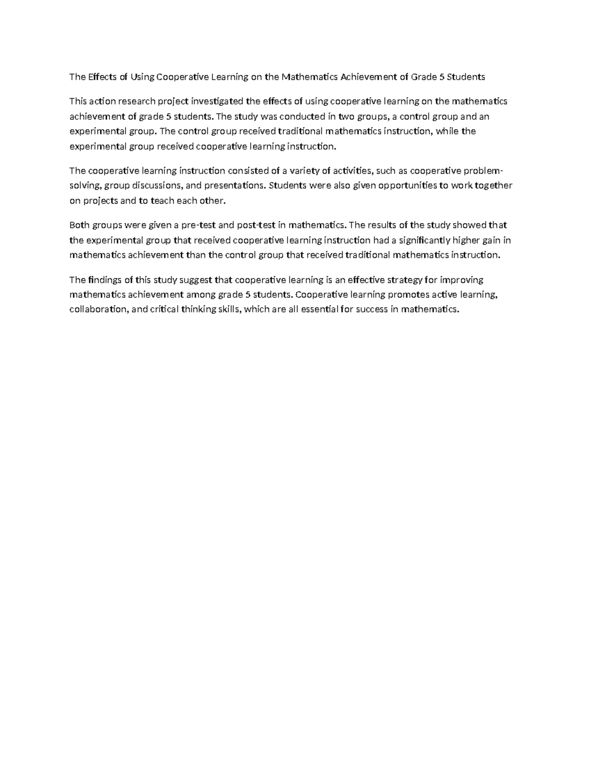 Abstract - The Effects of Using Cooperative Learning on the Mathematics ...