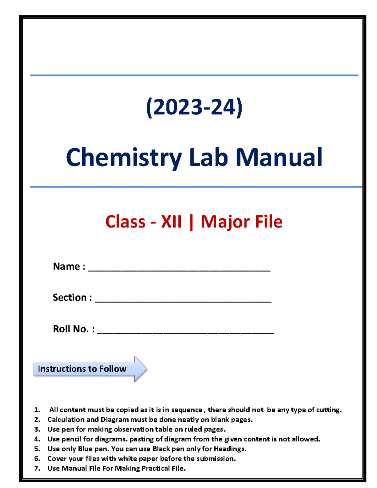 Chemistry Practical SET2 (2023 24 ) Chemistry Lab Manual Class
