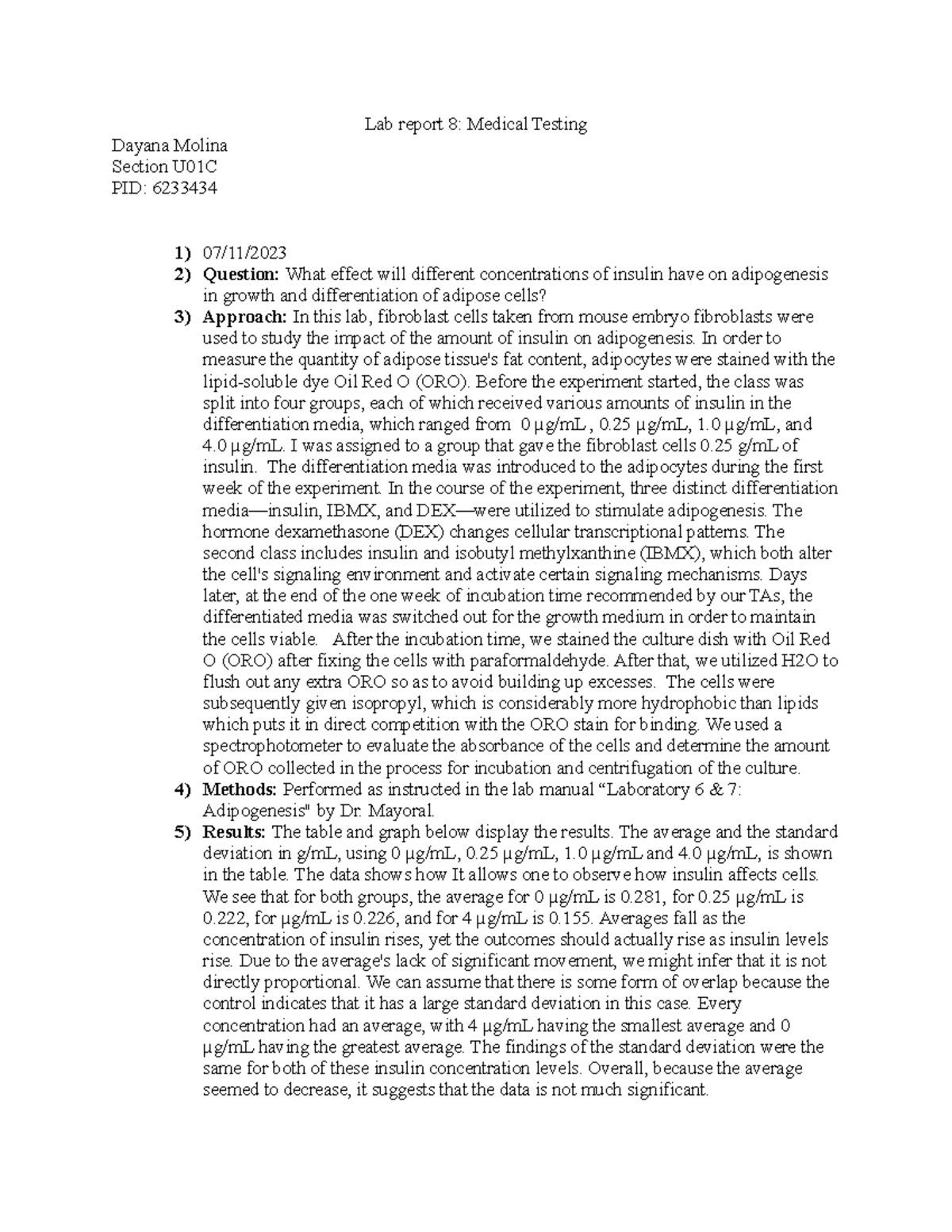 Lab report 8 cell bio - lab - Lab report 8: Medical Testing Dayana ...