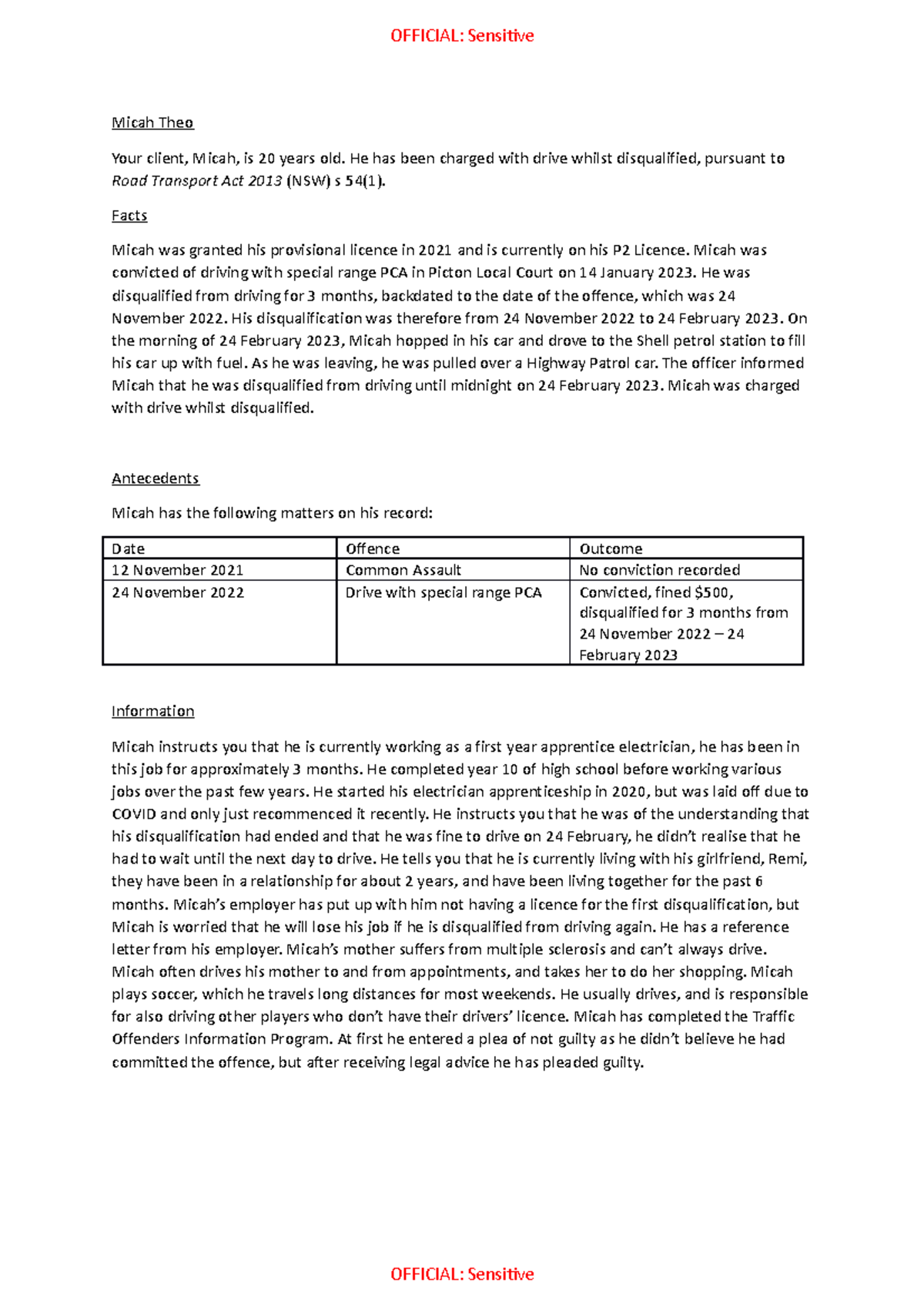 A3 Scenarios - Sentencing Submission - Micah Theo Your client, Micah ...