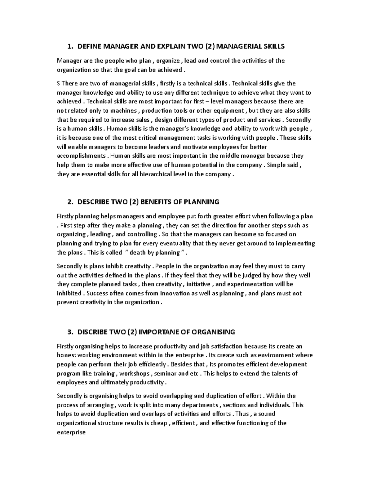 PAD 101 Exercise .. 1. DEFINE MANAGER AND EXPLAIN TWO (2