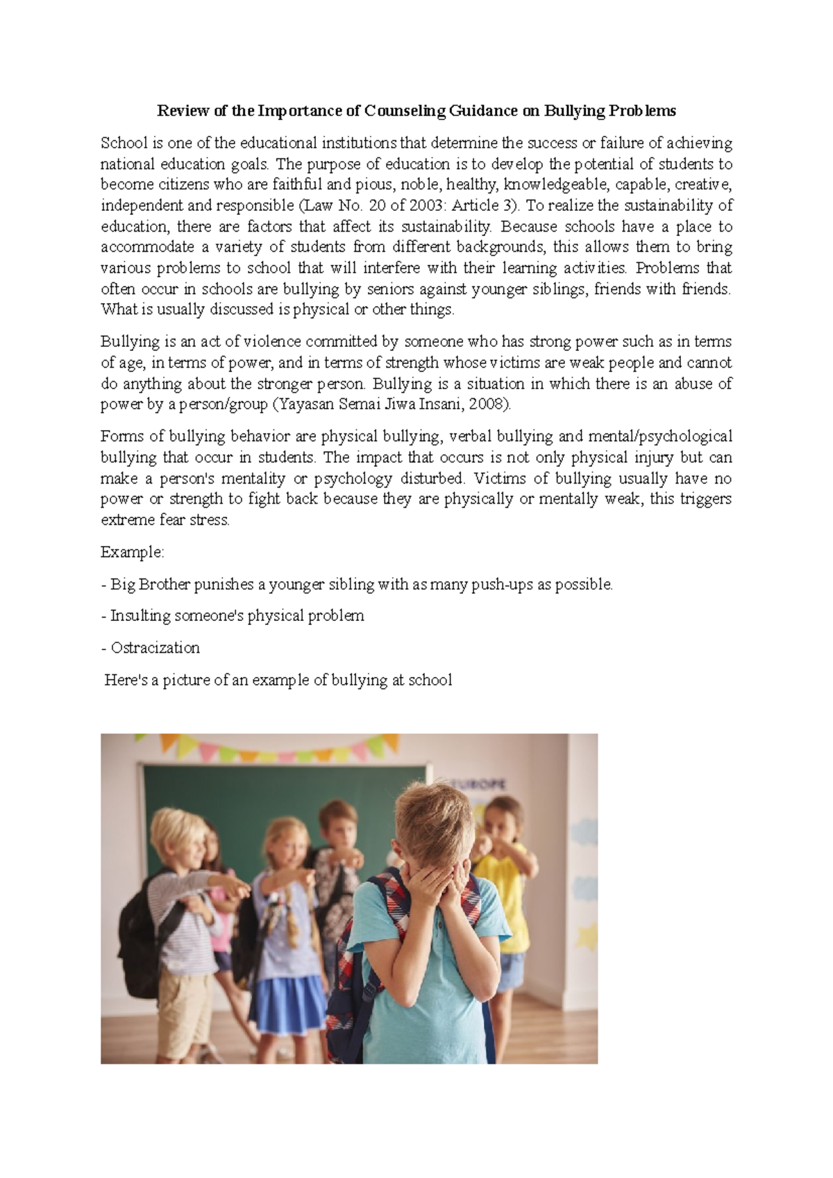 Review of the Importance of Counseling Guidance on Bullying Problems ...