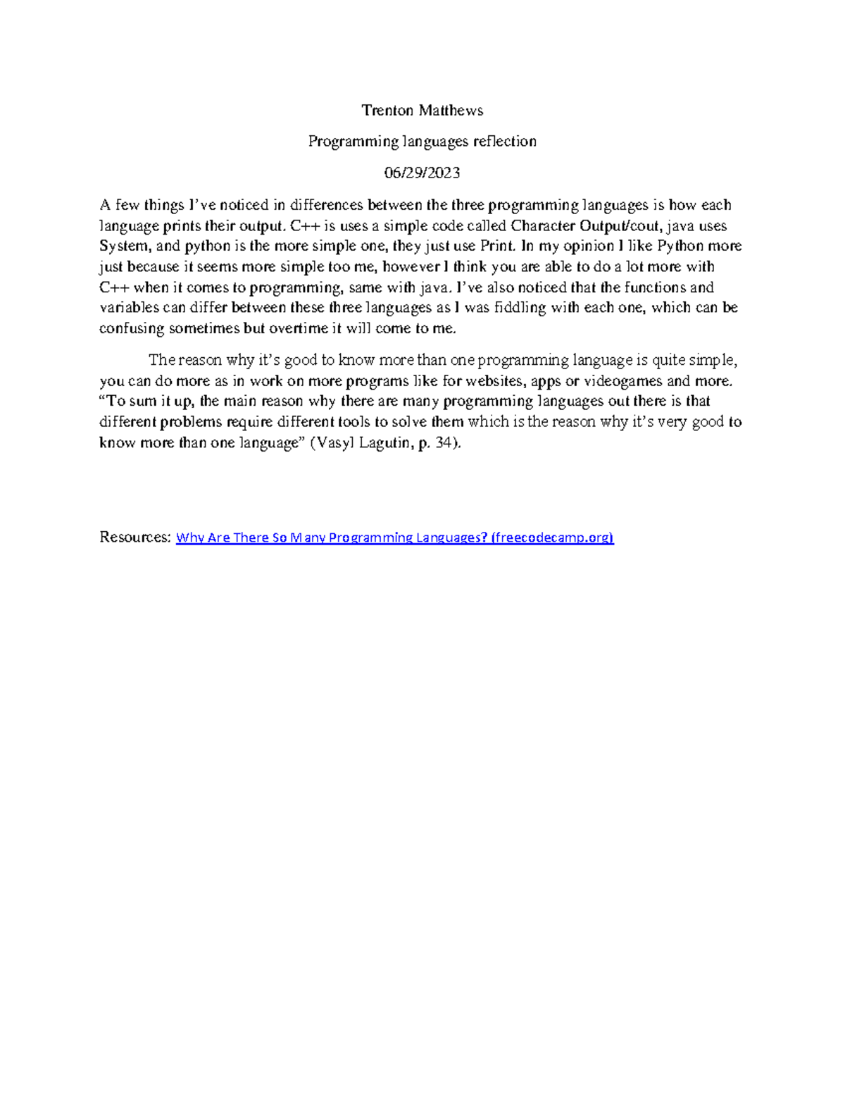 CS-Programming - Reflection on the programming language differences ...