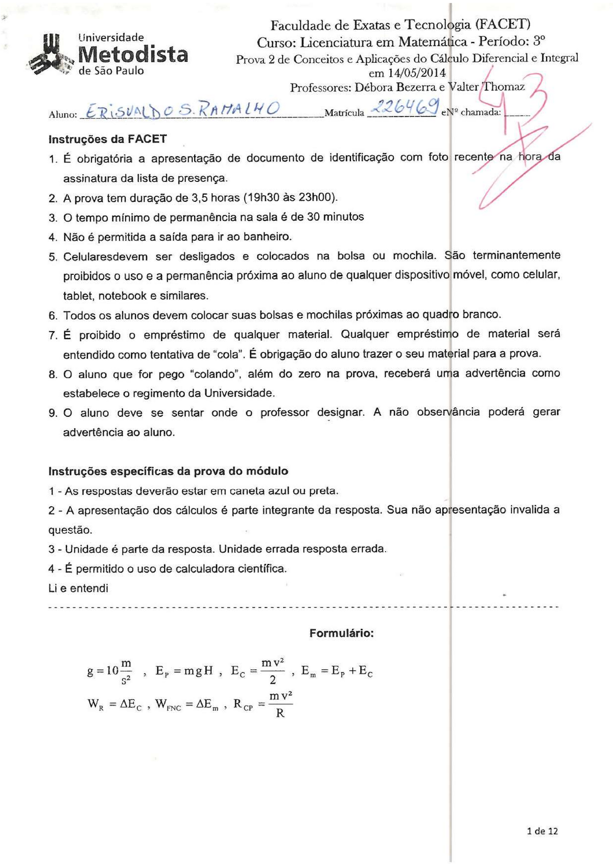 Conceitos E Aplicações Do Calculo Diferencial E Integral - Prova - 14. ...