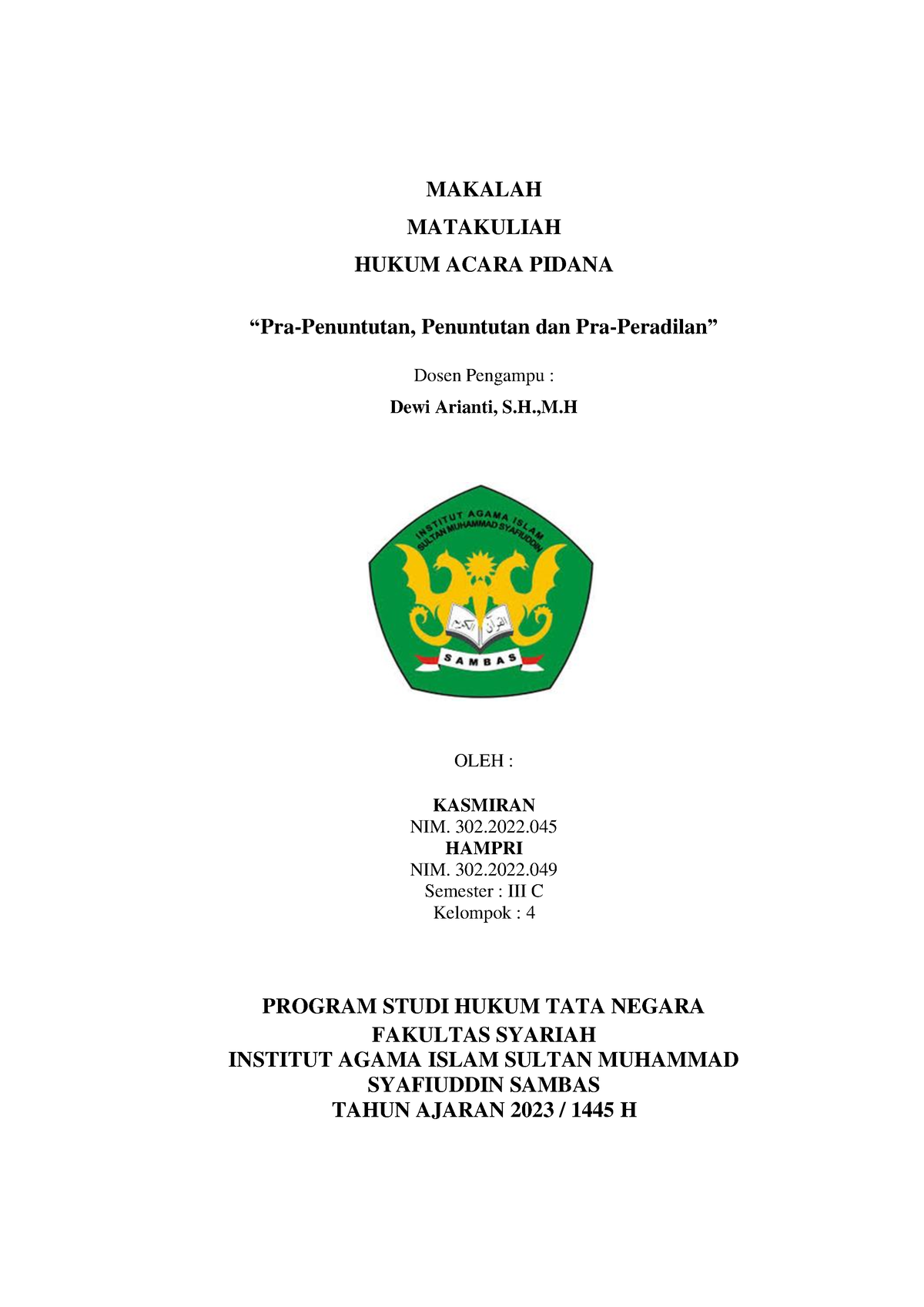 Hukum Acara Pidana Pra Penuntutan Penuntutan Pra Peradilan - MAKALAH ...