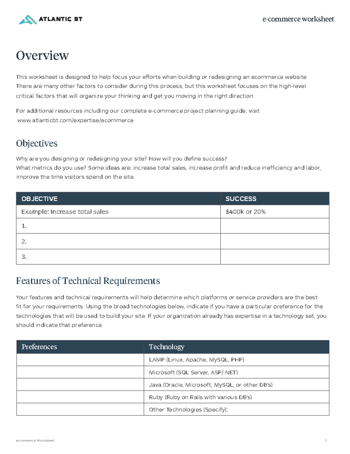 Ecommerce-worksheet - It Gives Details Of The Template To Be Followed 