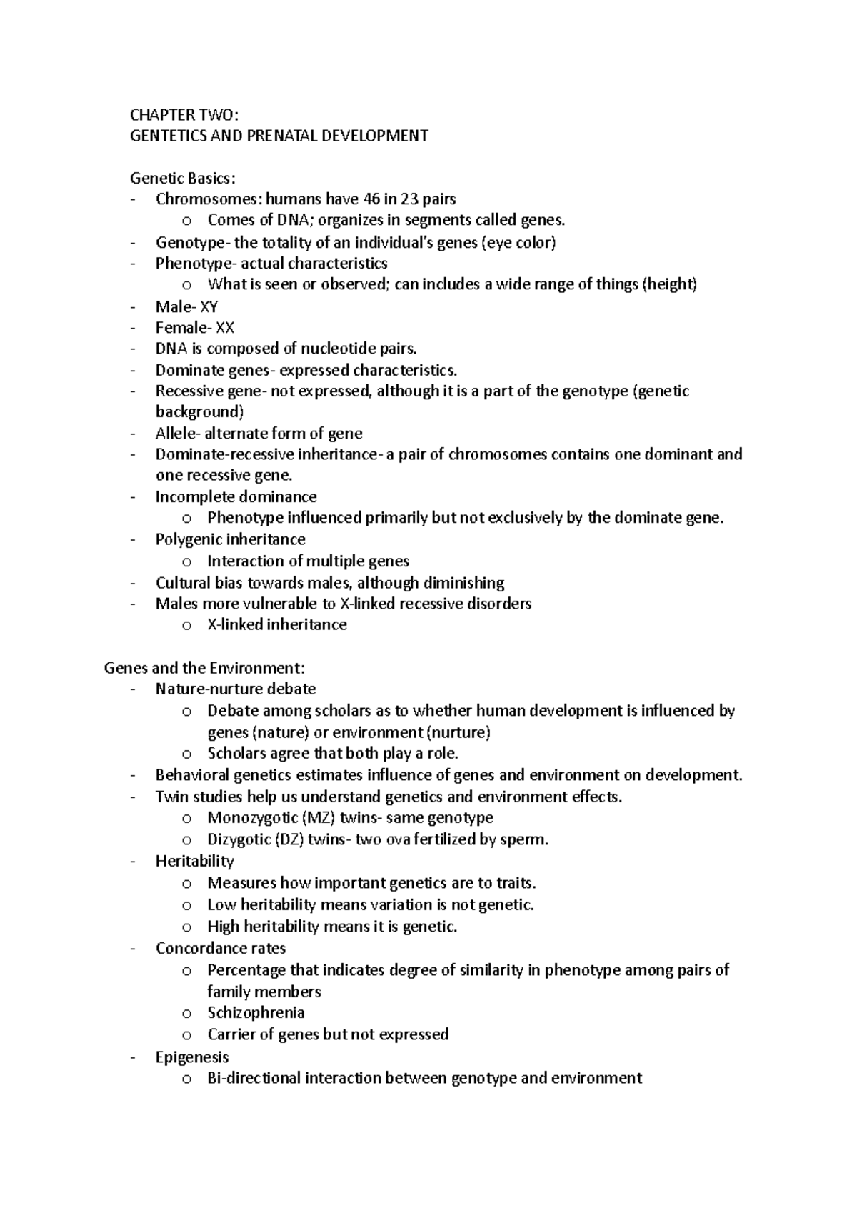 Chapter TWO - CHAPTER TWO: GENTETICS AND PRENATAL DEVELOPMENT Genetic ...
