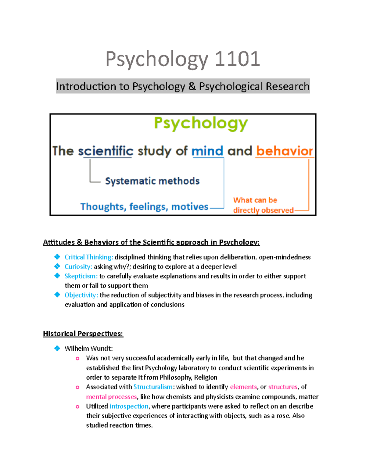 Psychology 1101 - Psychology 1101 Introduction to Psychology ...