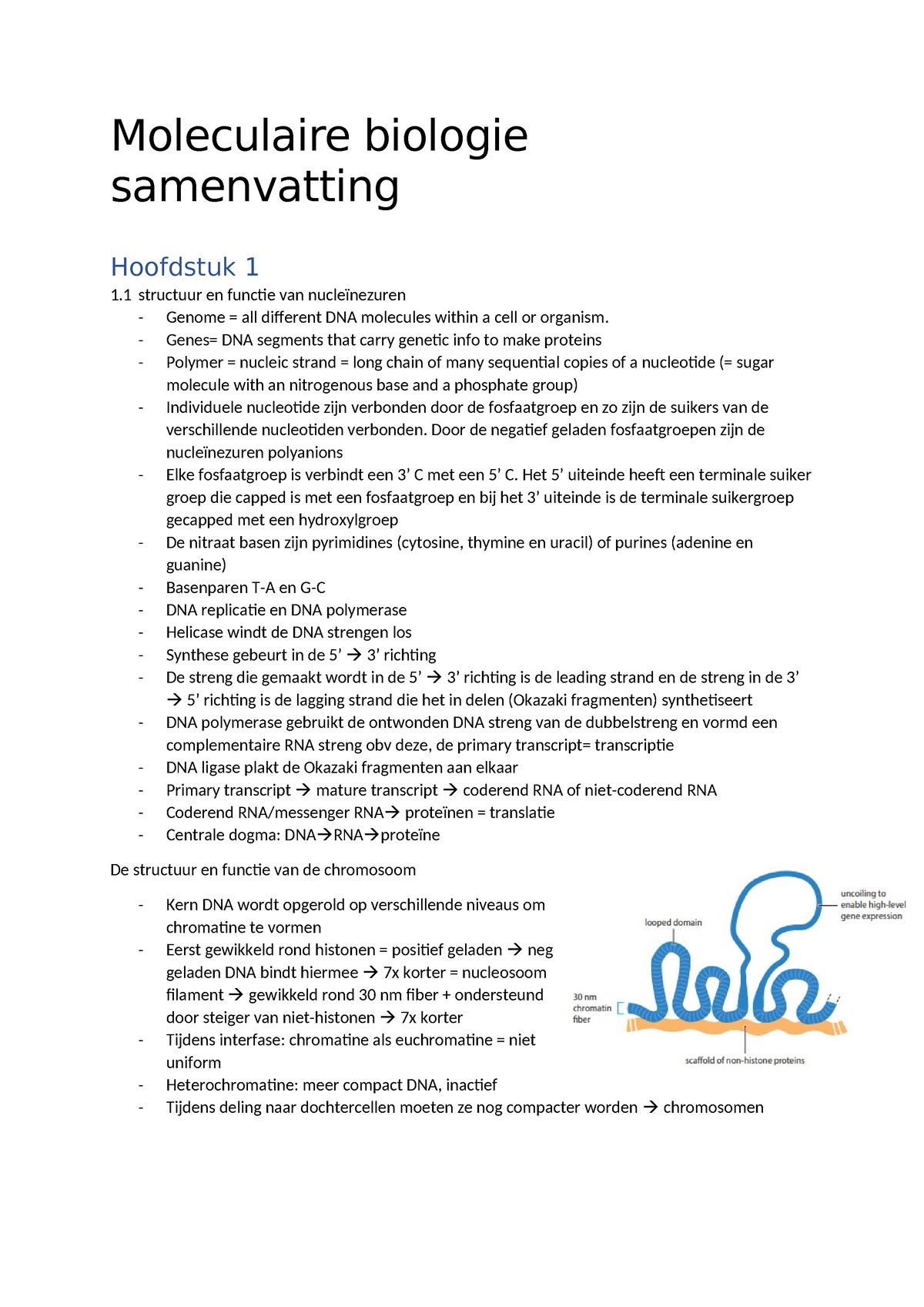 Moleculaire Biologie Samenvatting - Moleculaire Biologie Samenvatting ...