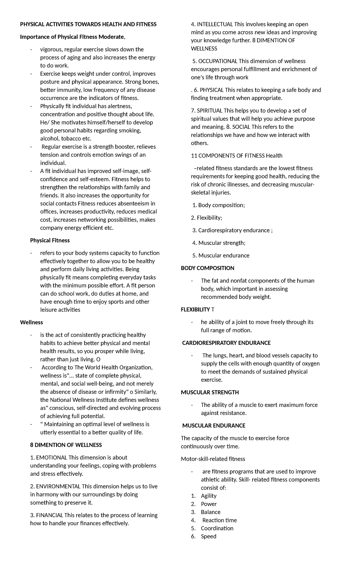 Pe Reviewer - Summary Civil Engineering - Physical Activities Towards 