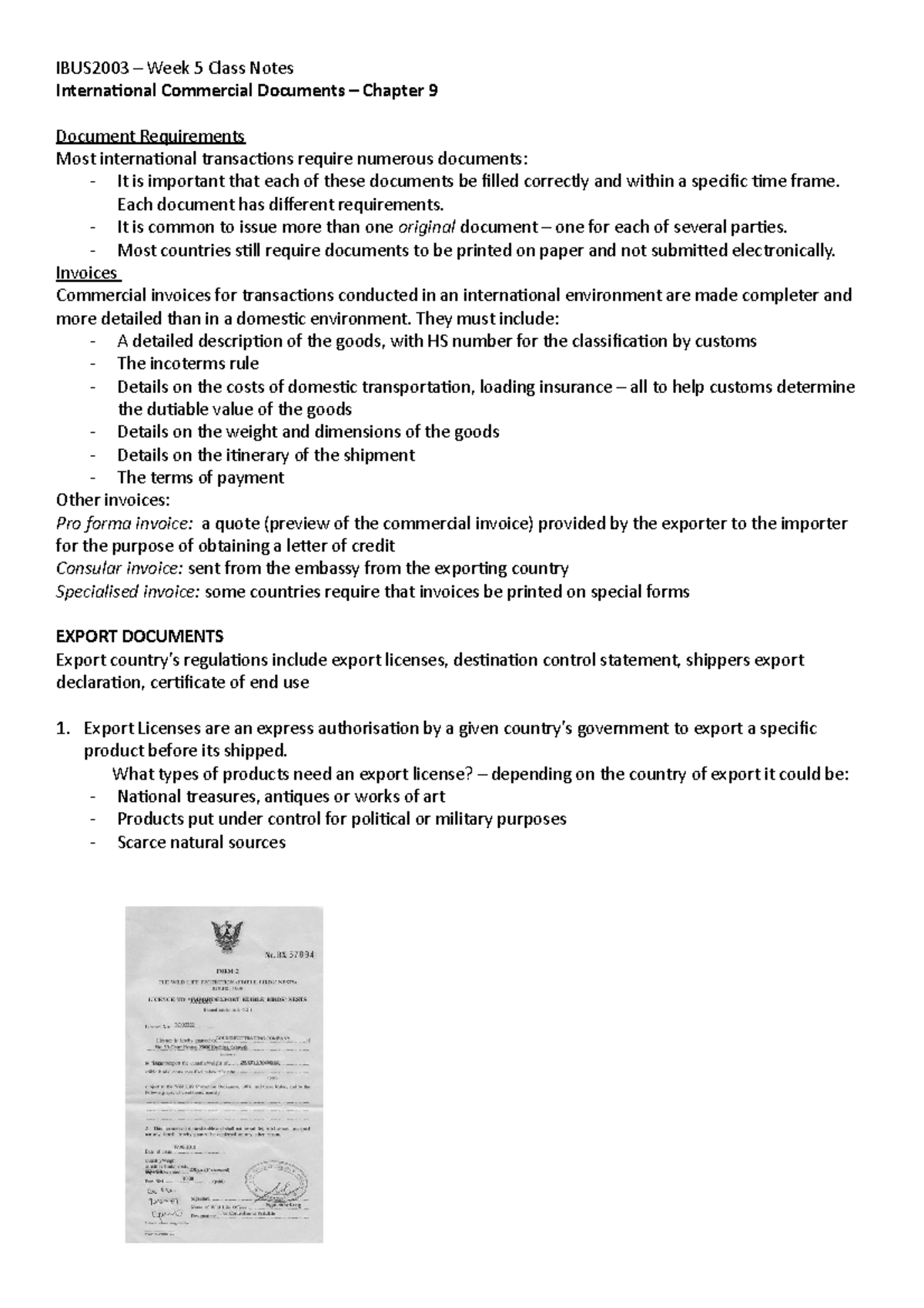 Week 5 Class Notes - IBUS2003 – Week 5 Class Notes International ...