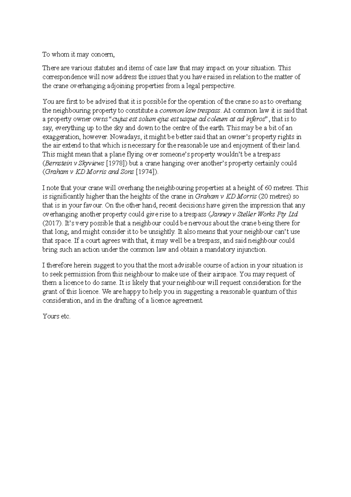 Letter Sample To whom it may concern, There are various statutes and