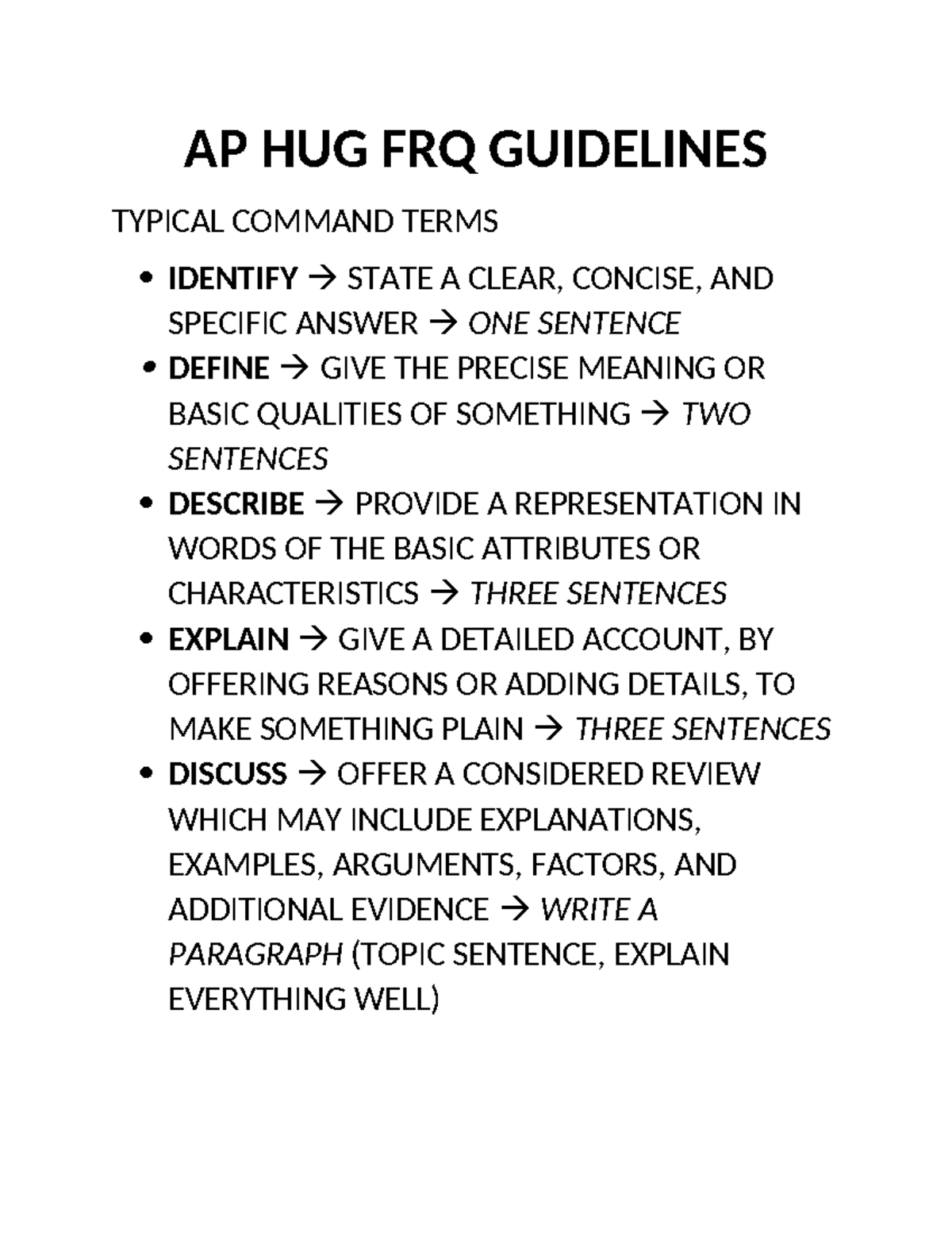 AP HUG FRQ Guidelines1 AP HUG FRQ GUIDELINES TYPICAL COMMAND TERMS