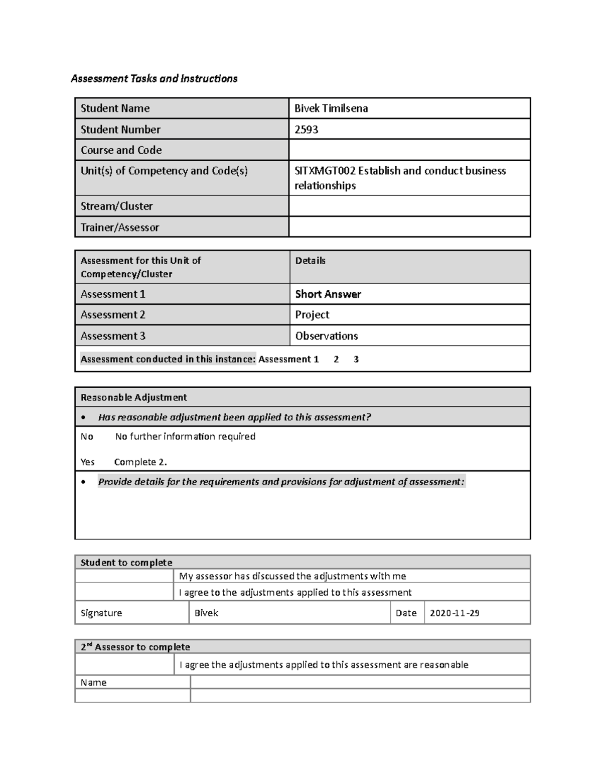 SITXMGT002 Establish and conduct business relationships - Assessment ...