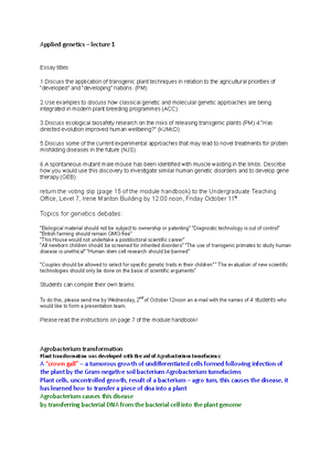 Applied Genetics 23 - Summary of lecture notes taught over semester 1 ...