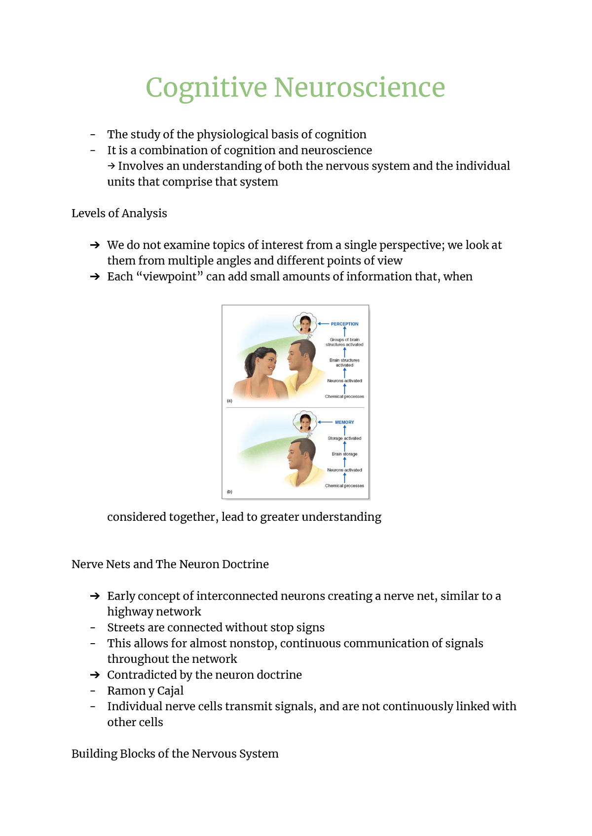 Week 2 - Notes - Week 2 - Cognitive Neuroscience The study of the ...