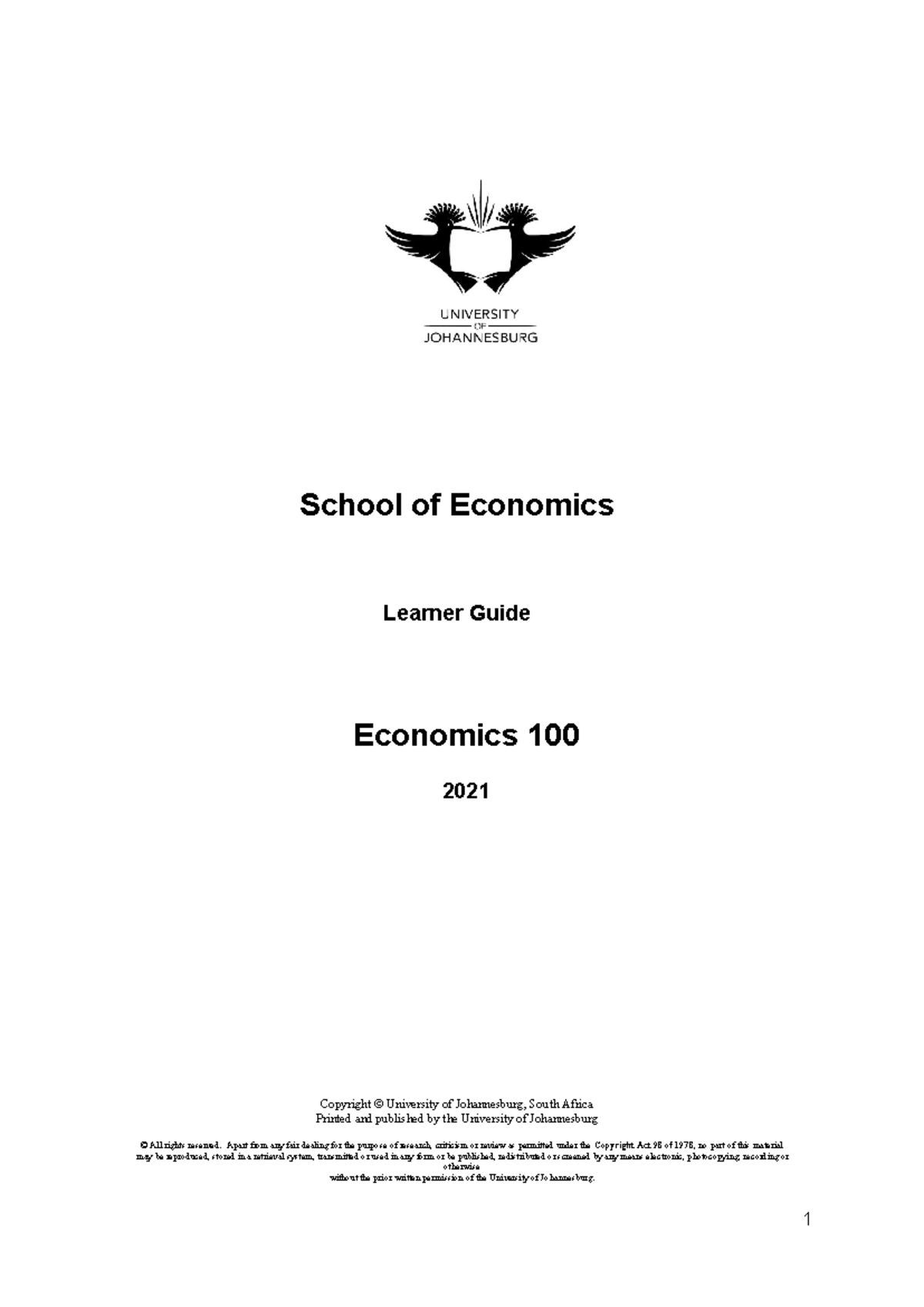 Learner guide Eco 100 2021 - School of Economics Learner Guide ...