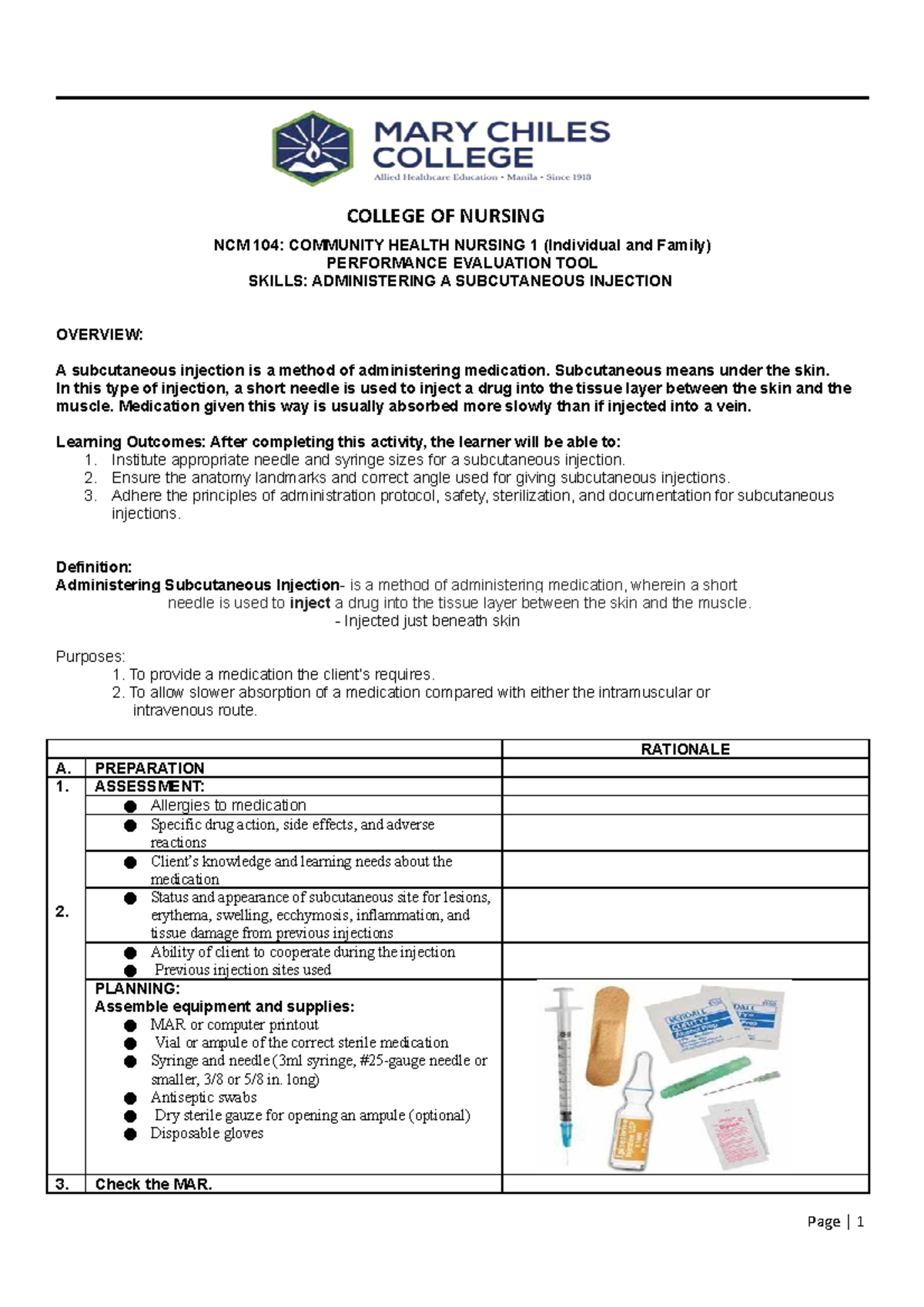 Skills DEMO Subcutaneous Eval Tool e Learning - NCM 104: COMMUNITY ...