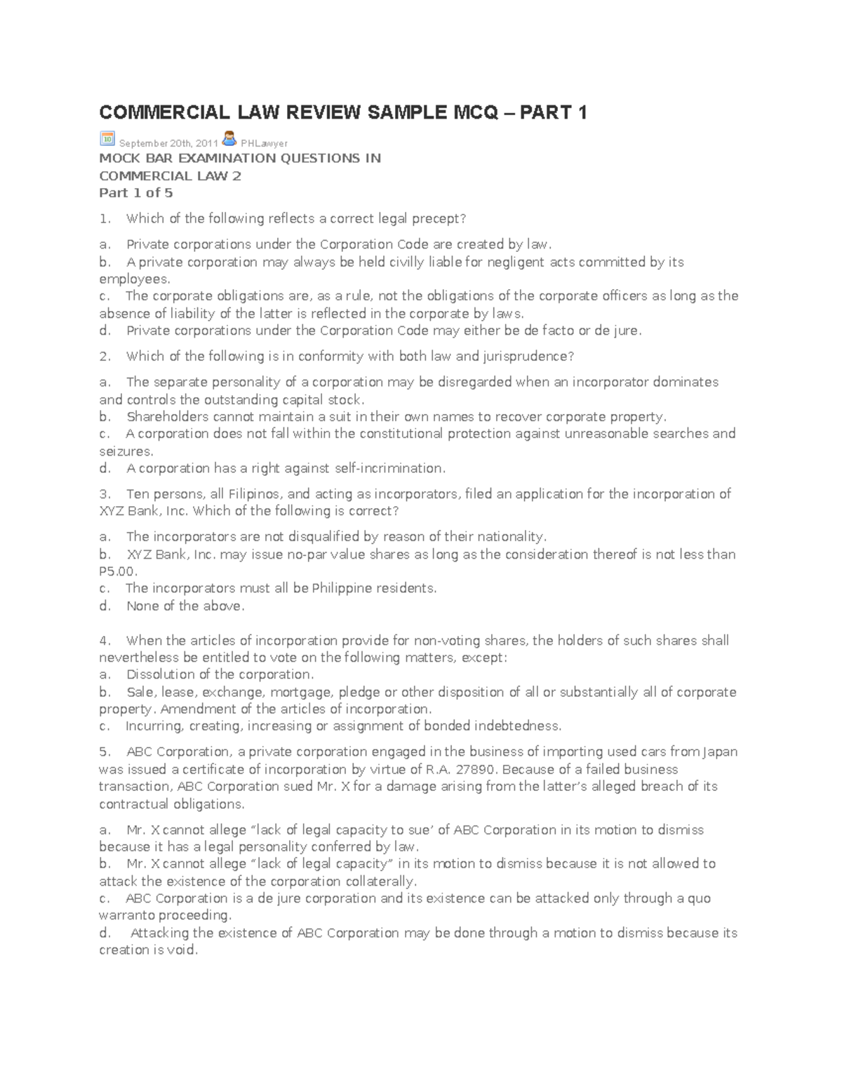 Commercial LAW Reviewer - COMMERCIAL LAW REVIEW SAMPLE MCQ – PART 1 ...