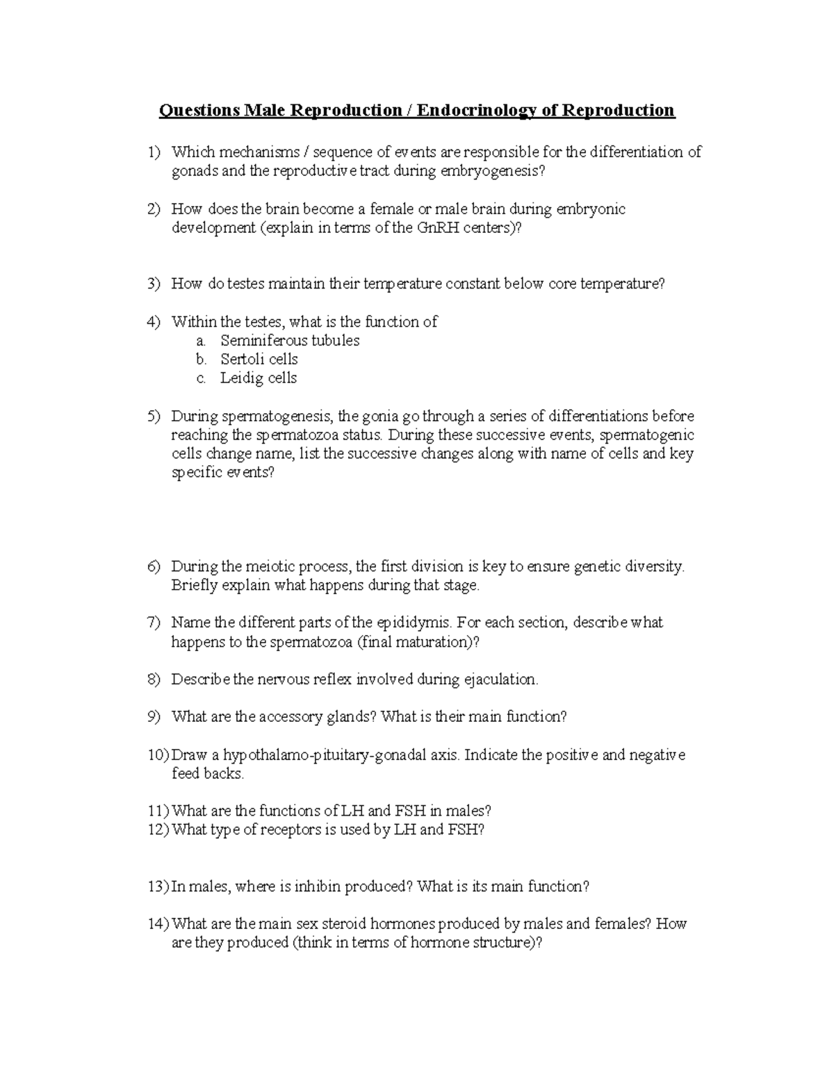 Male Reproduction Final Exam Practice - Questions Male Reproduction ...