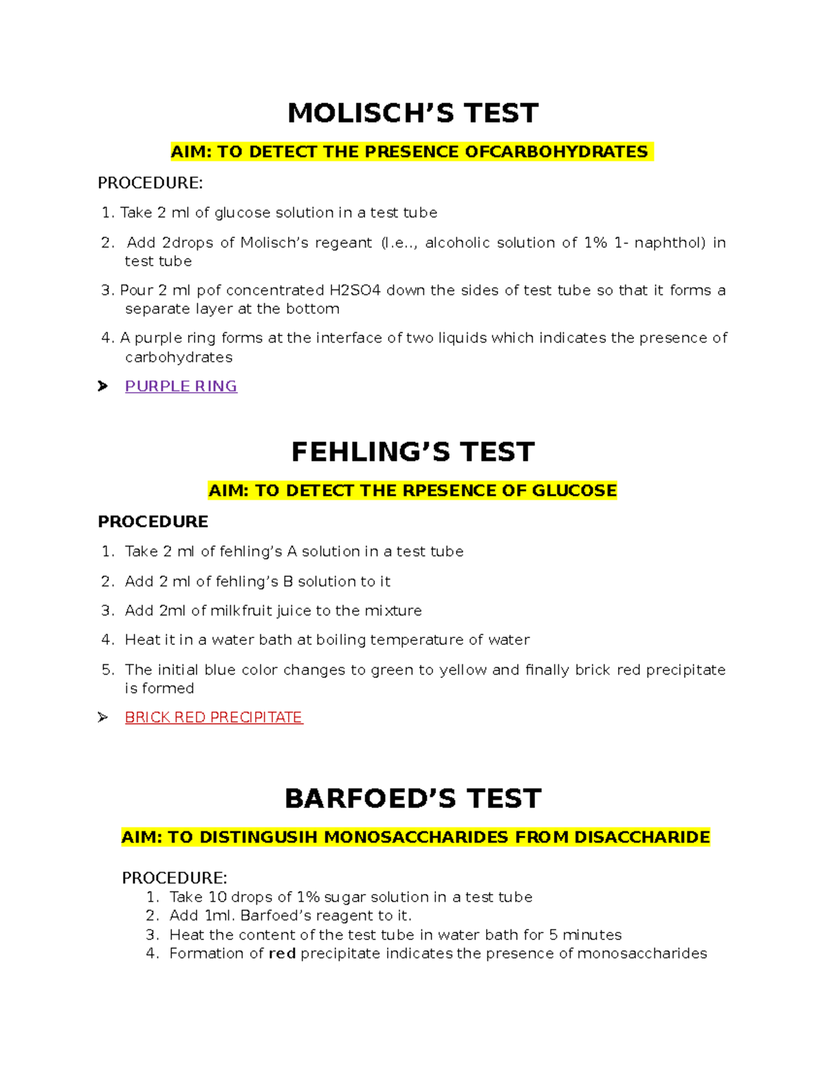 Midterm- Expirement - Lecture notes 3-5 - MOLISCH’S TEST AIM: TO DETECT ...