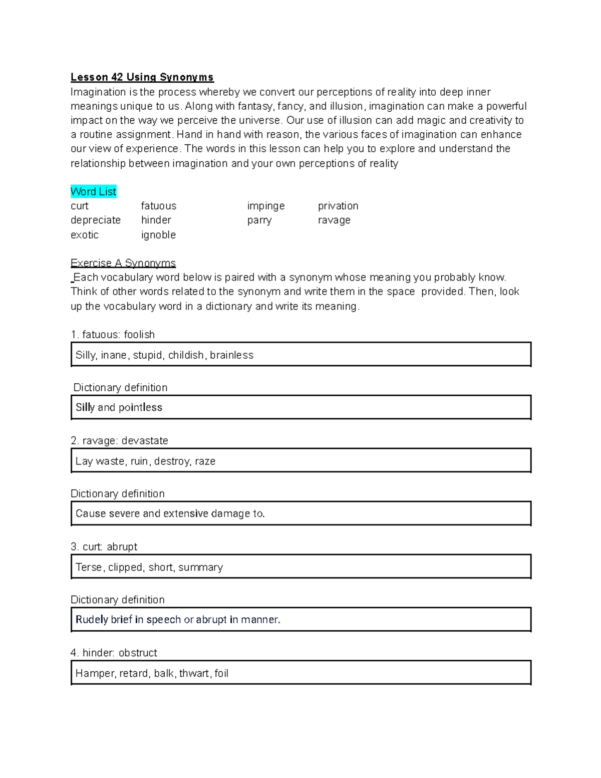 Copy of Eng 4 Lesson 42 - NdnfVNS - Lesson 42 Using Synonyms ...