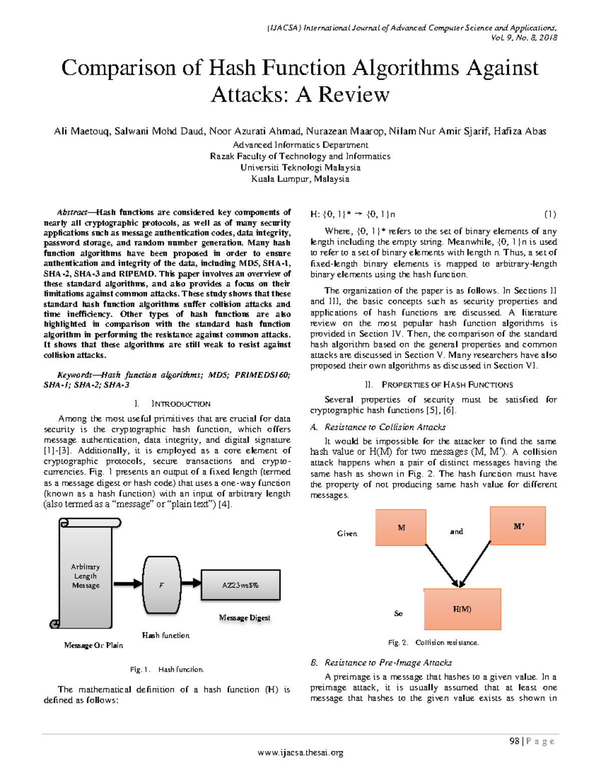 Paper 13-Comparison of Hash Function Algorithms - Vol. 9, No. 8, 2018 ...