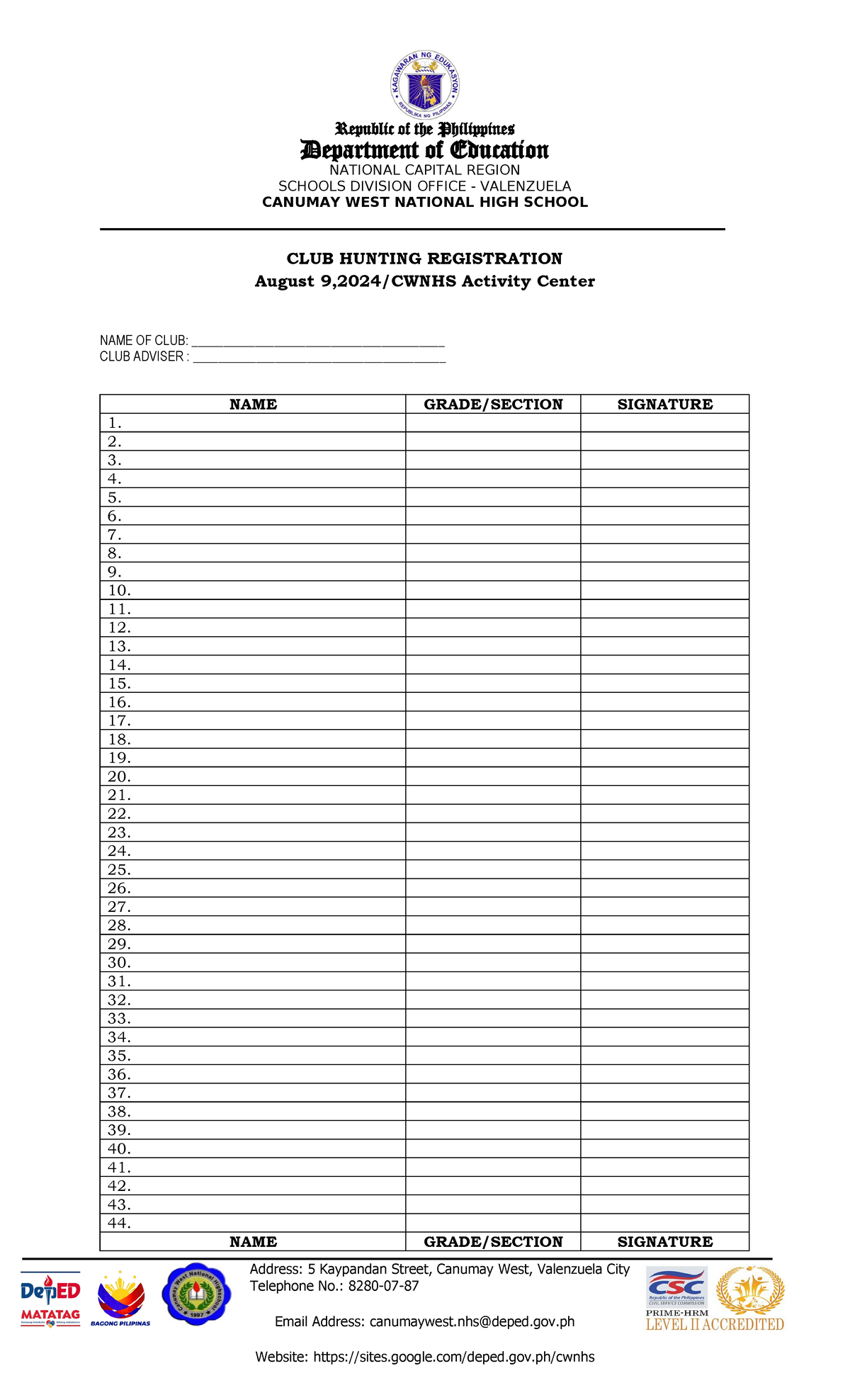 CLUB- Hunting- Registration-FORM-24 - Department of Education NATIONAL ...