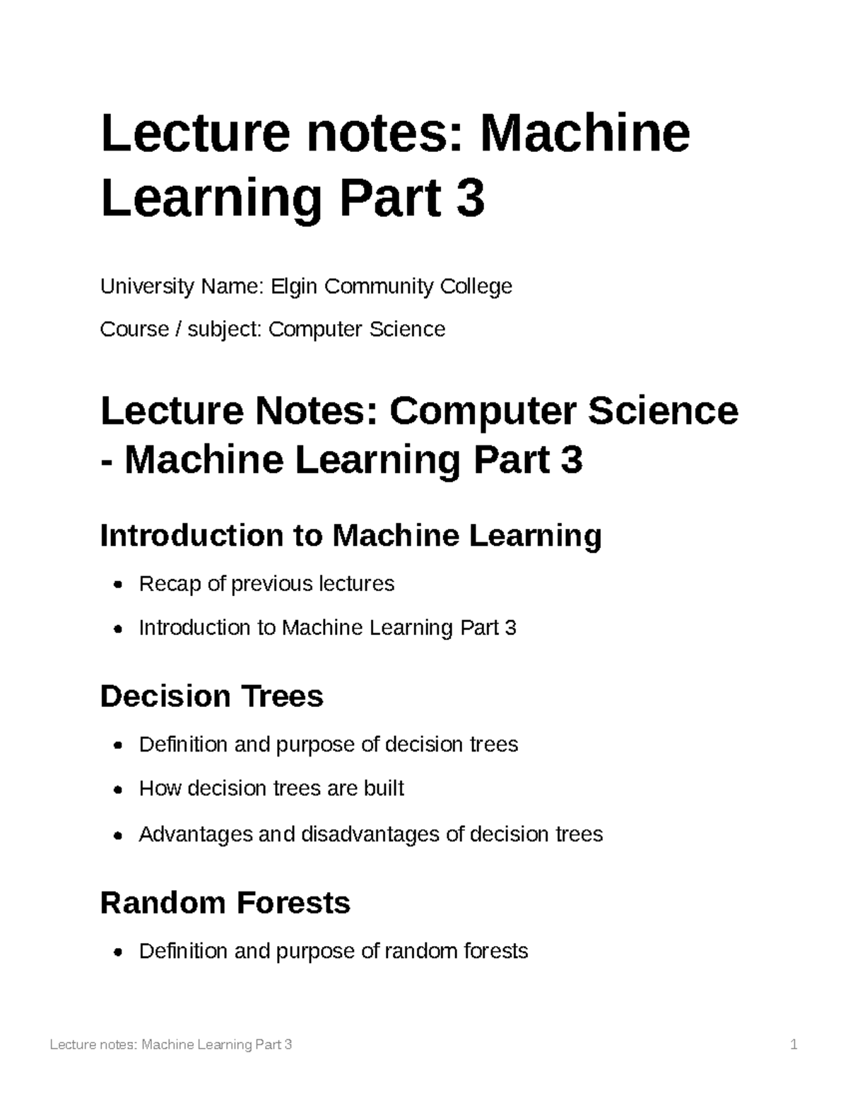 Lecture Notes Machine Learning Part 3 - Lecture Notes: Machine Learning ...